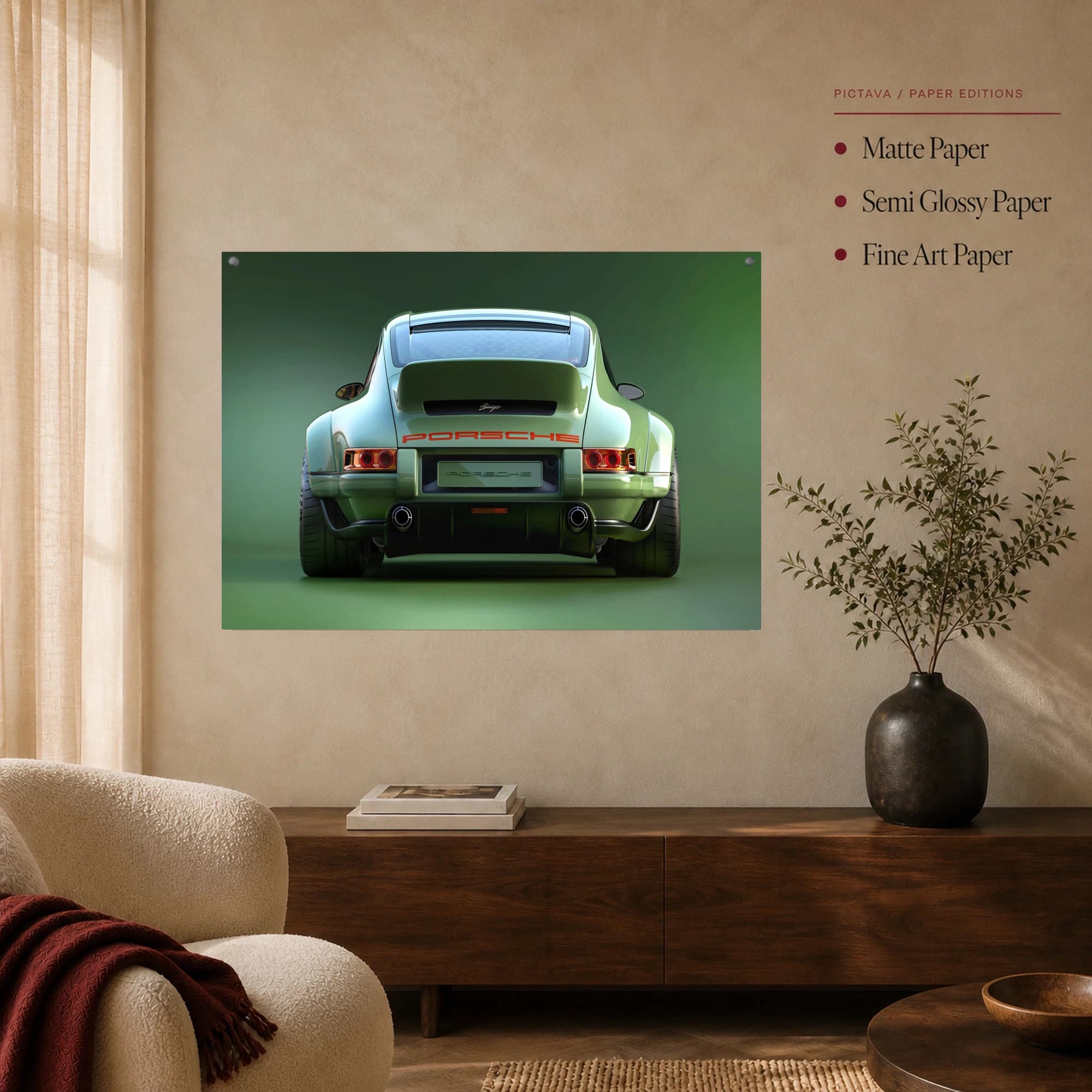Green Porsche Restomod Rear View Canvas Print, view 6