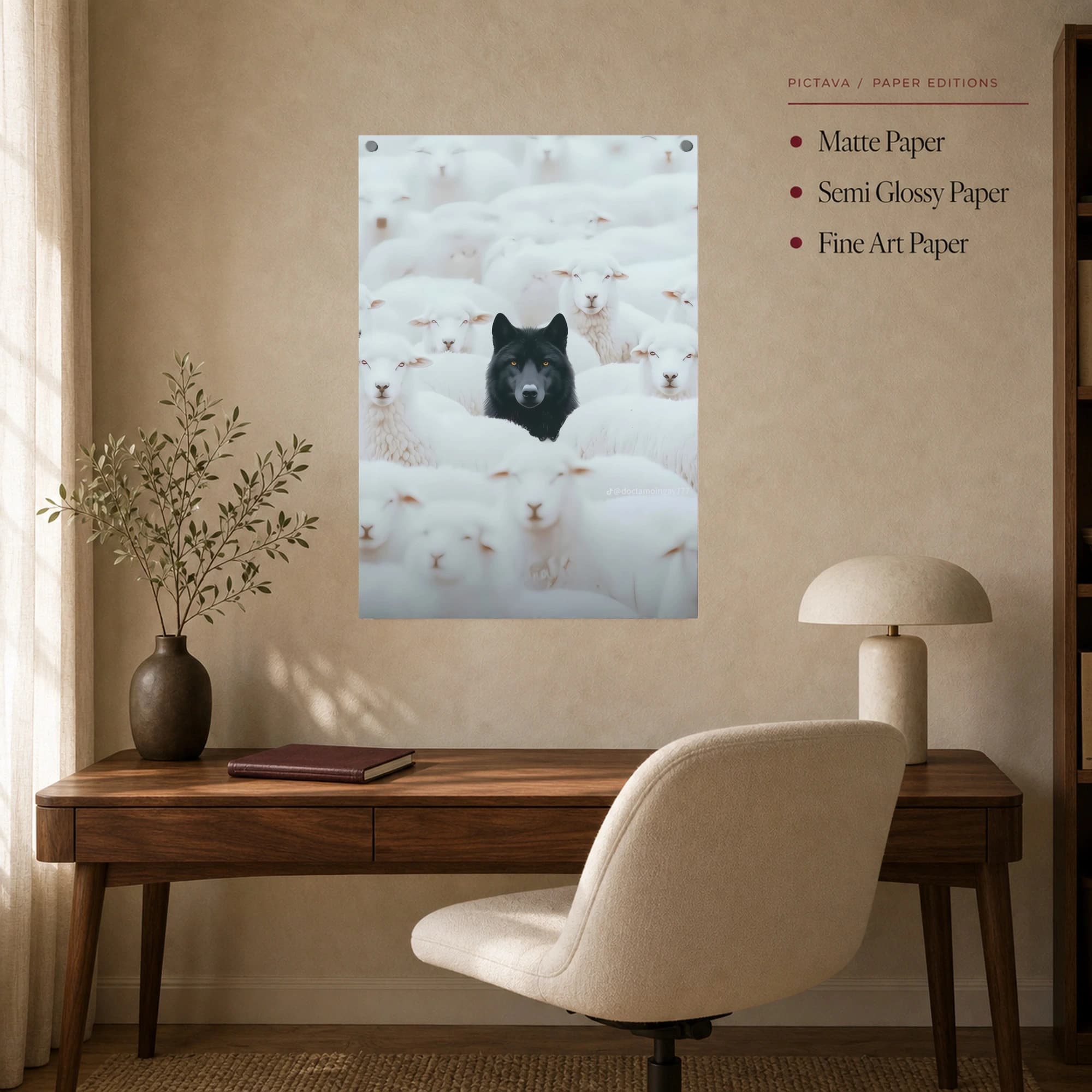 The Black Wolf Among the Flock Surrealist Wall Art, view 8