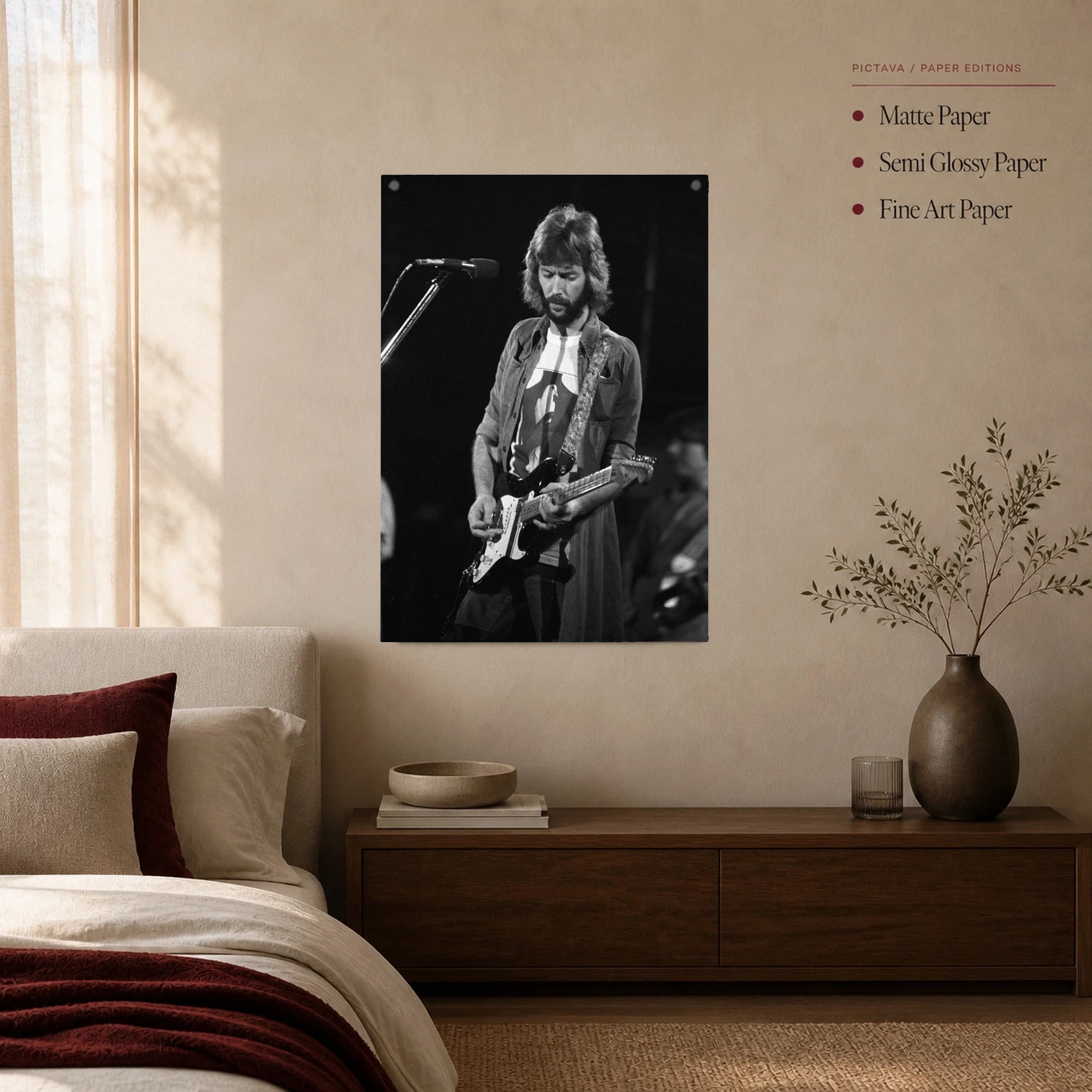 Eric Clapton Live Performance Vintage Black and White Wall Art, view 3