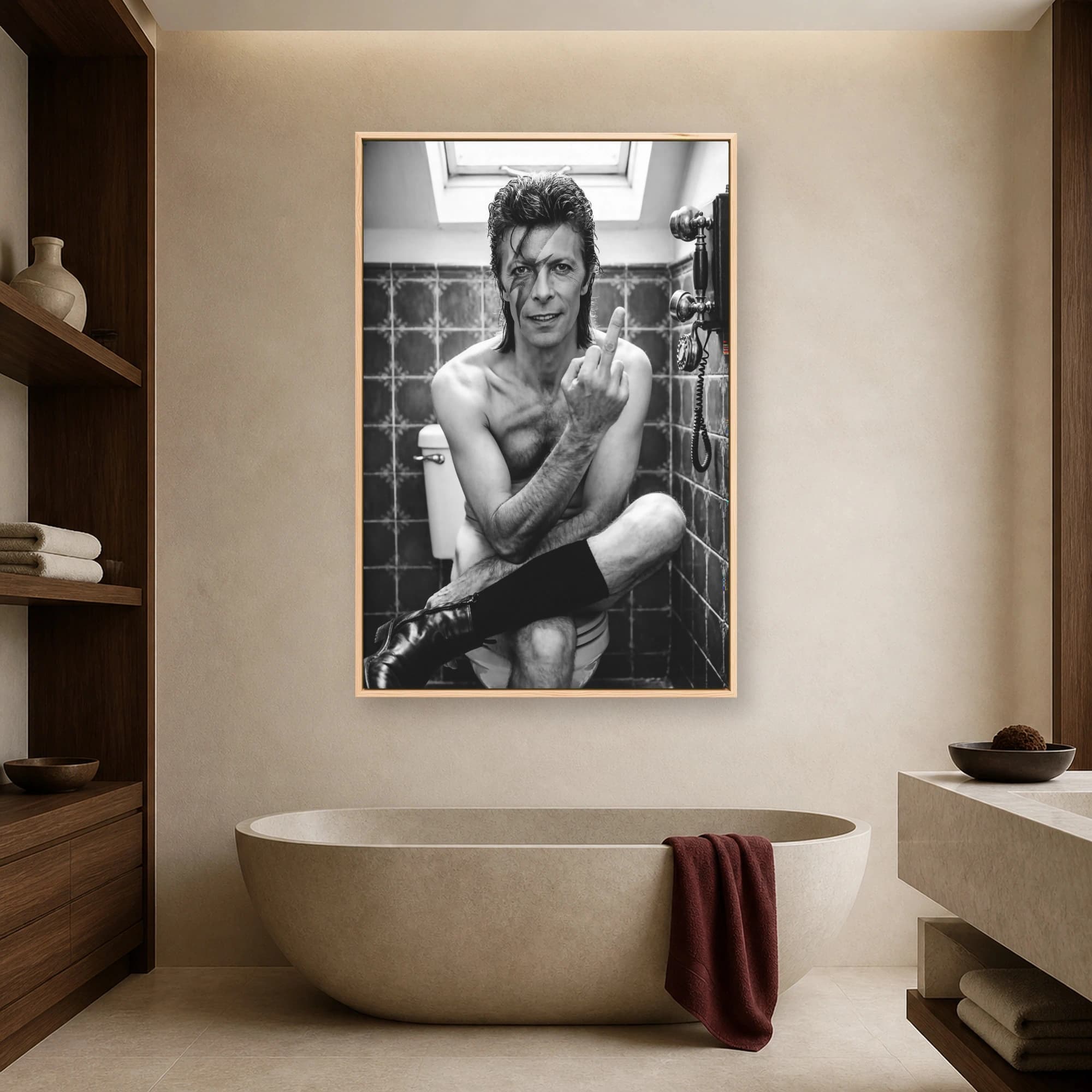 David Bowie Restroom Middle Finger Black and White Canvas Art, view 3