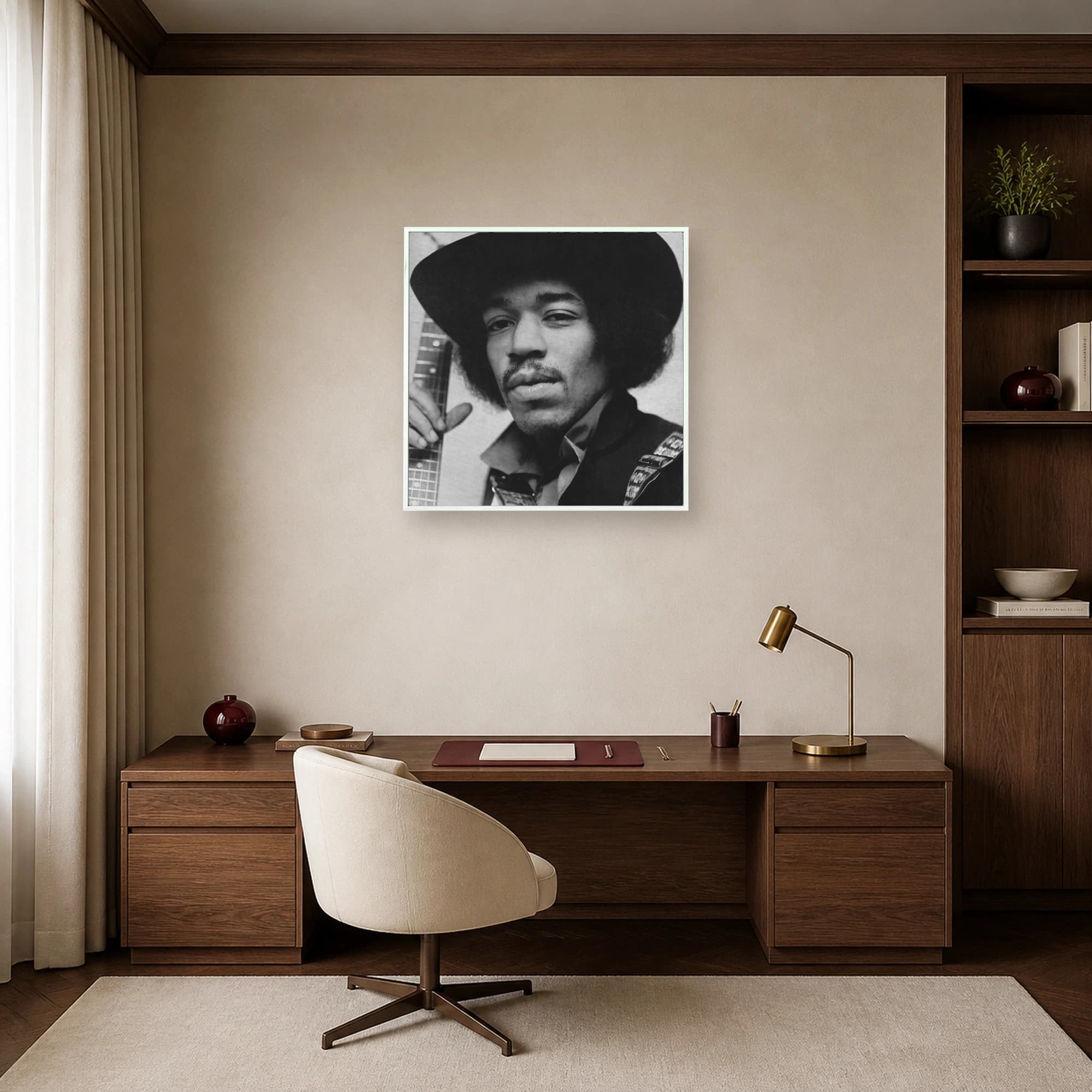 Jimi Hendrix Iconic Black and White Guitarist Portrait Wall Art, view 6