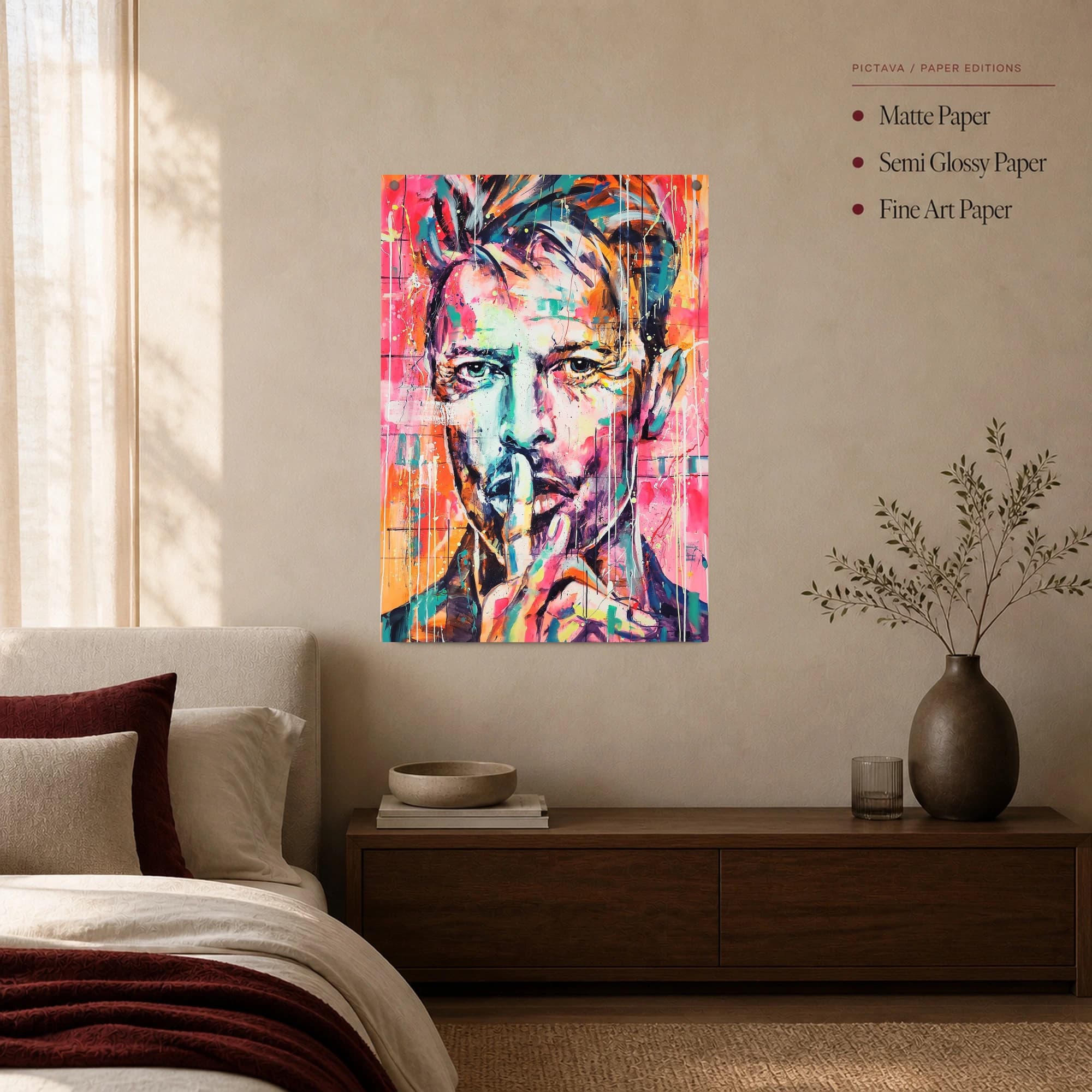 David Bowie Neon Pop Art Portrait Canvas Print, view 4