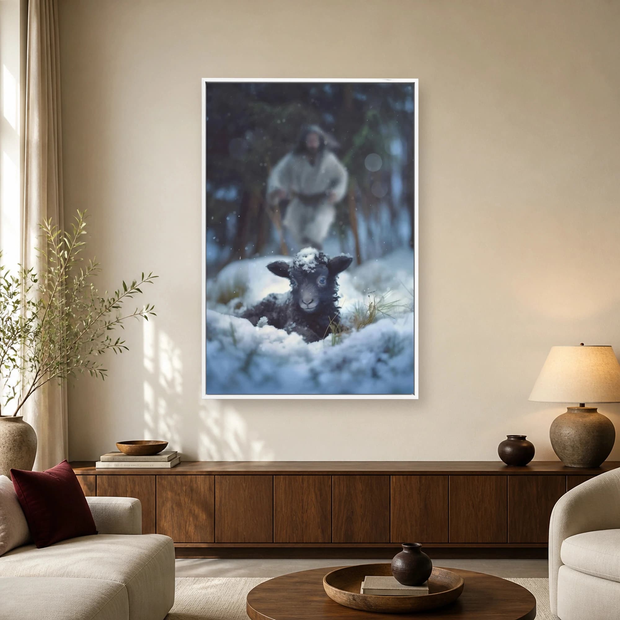 The Rescuer and the Lost Lamb Winter Wall Art, view 2