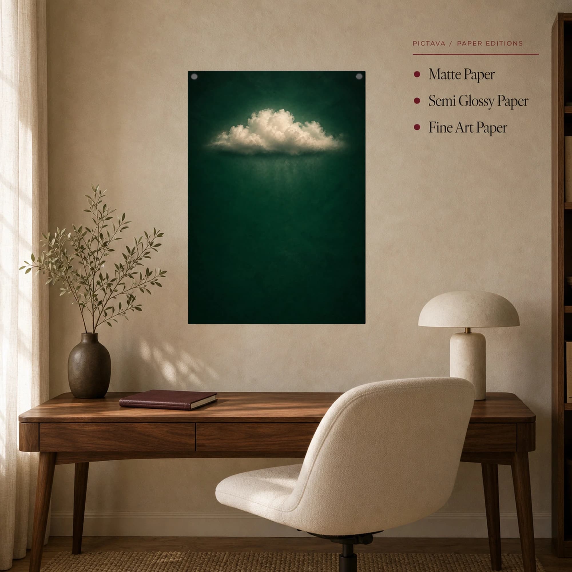 Emerald Solitude Cloud Minimalist Surrealist Wall Art, view 8