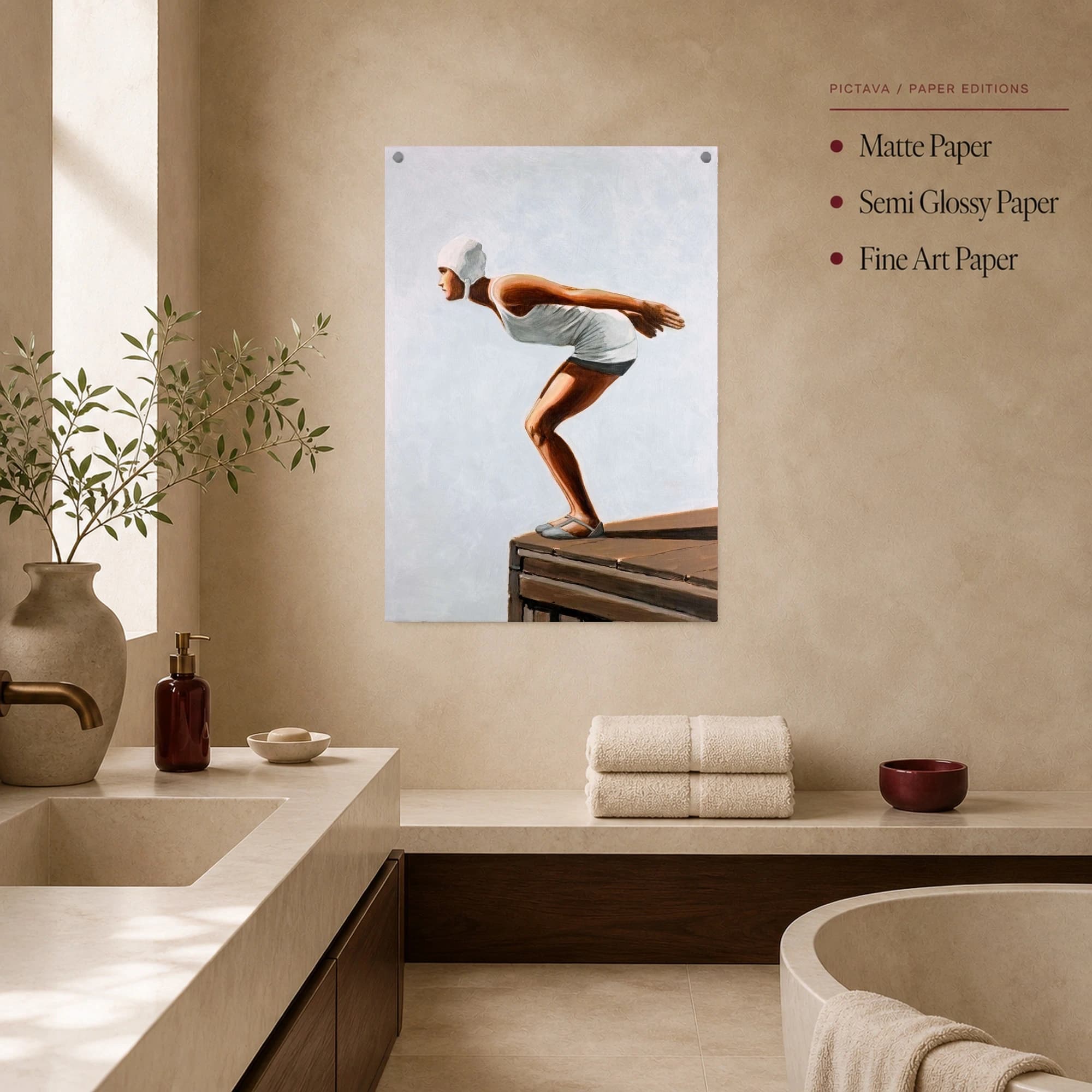 Vintage Swimmer Diving Canvas Art Print, view 5