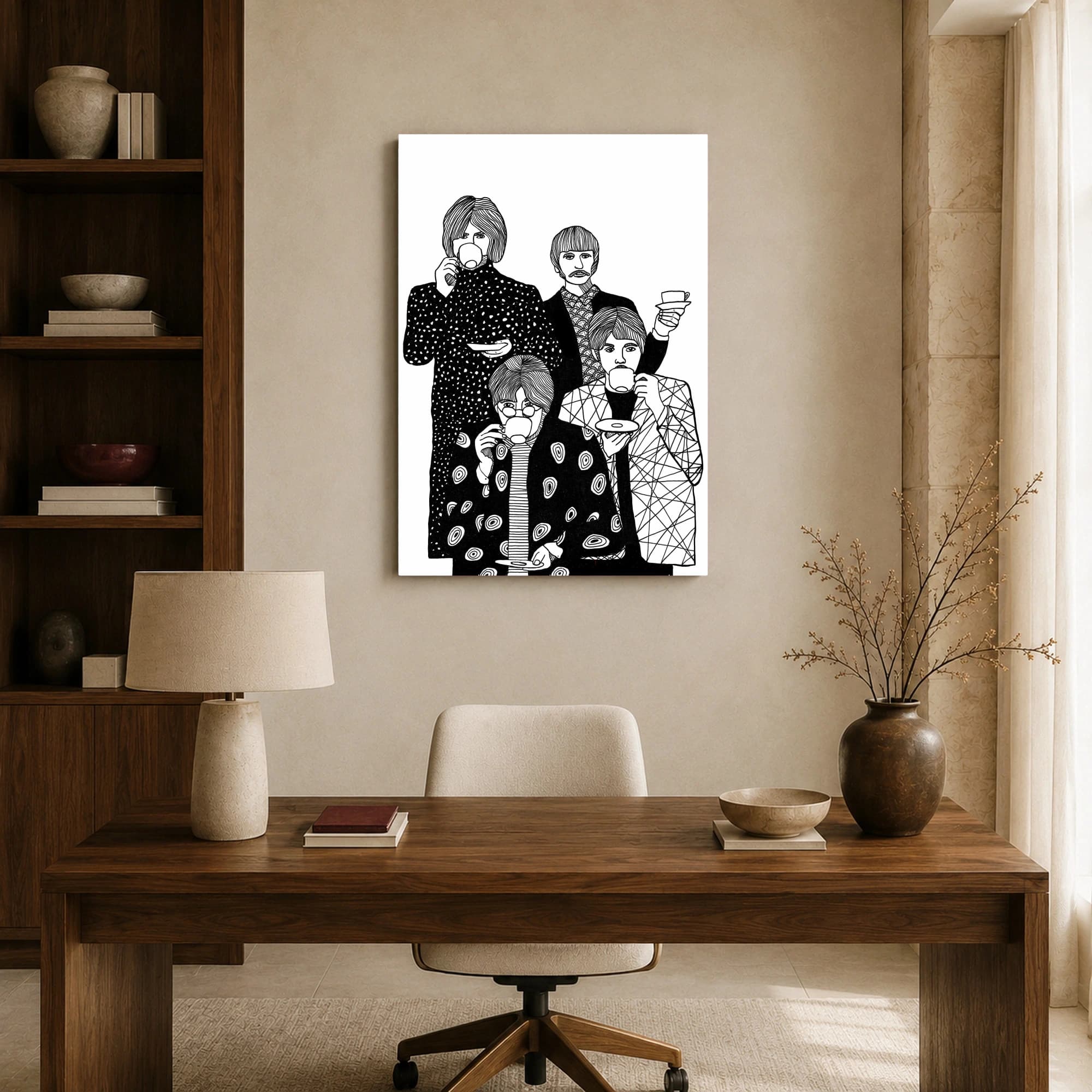 The Beatles Tea Party Black and White Line Art, view 8
