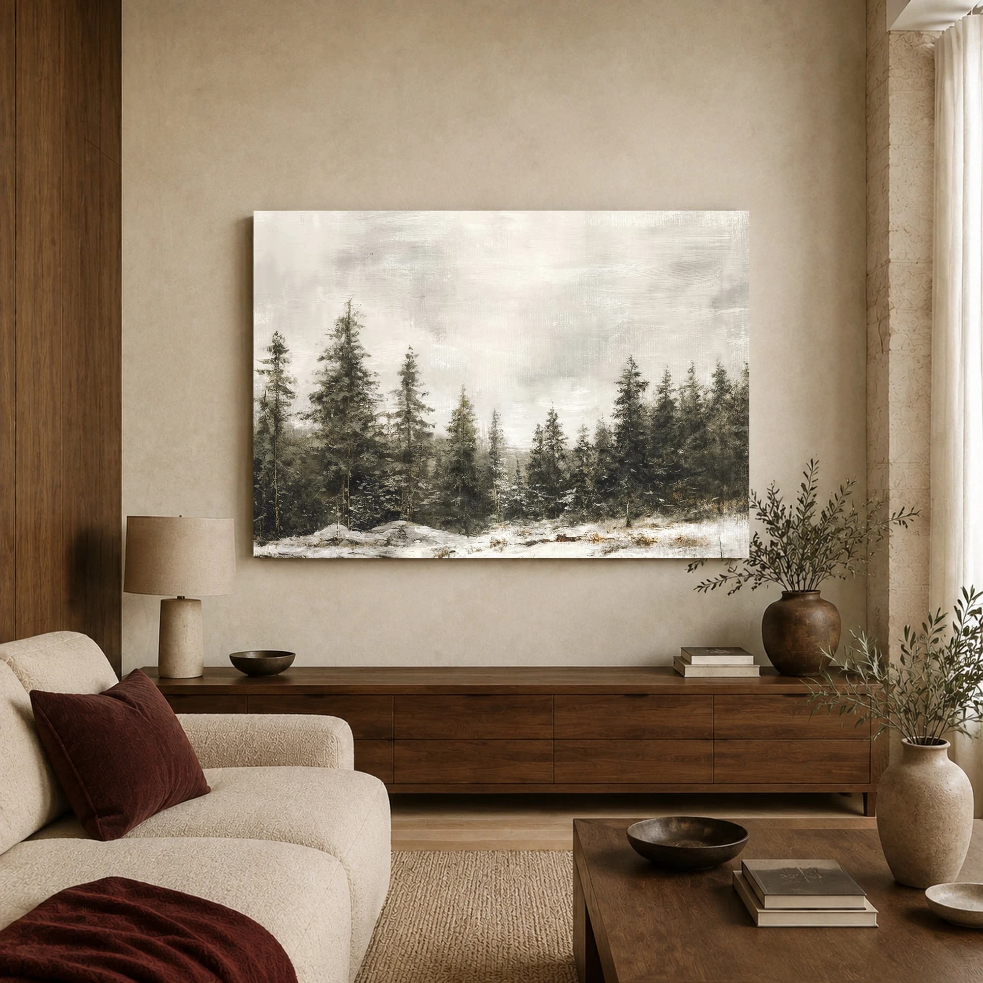 Winter Pine Forest Landscape Canvas Print, view 3