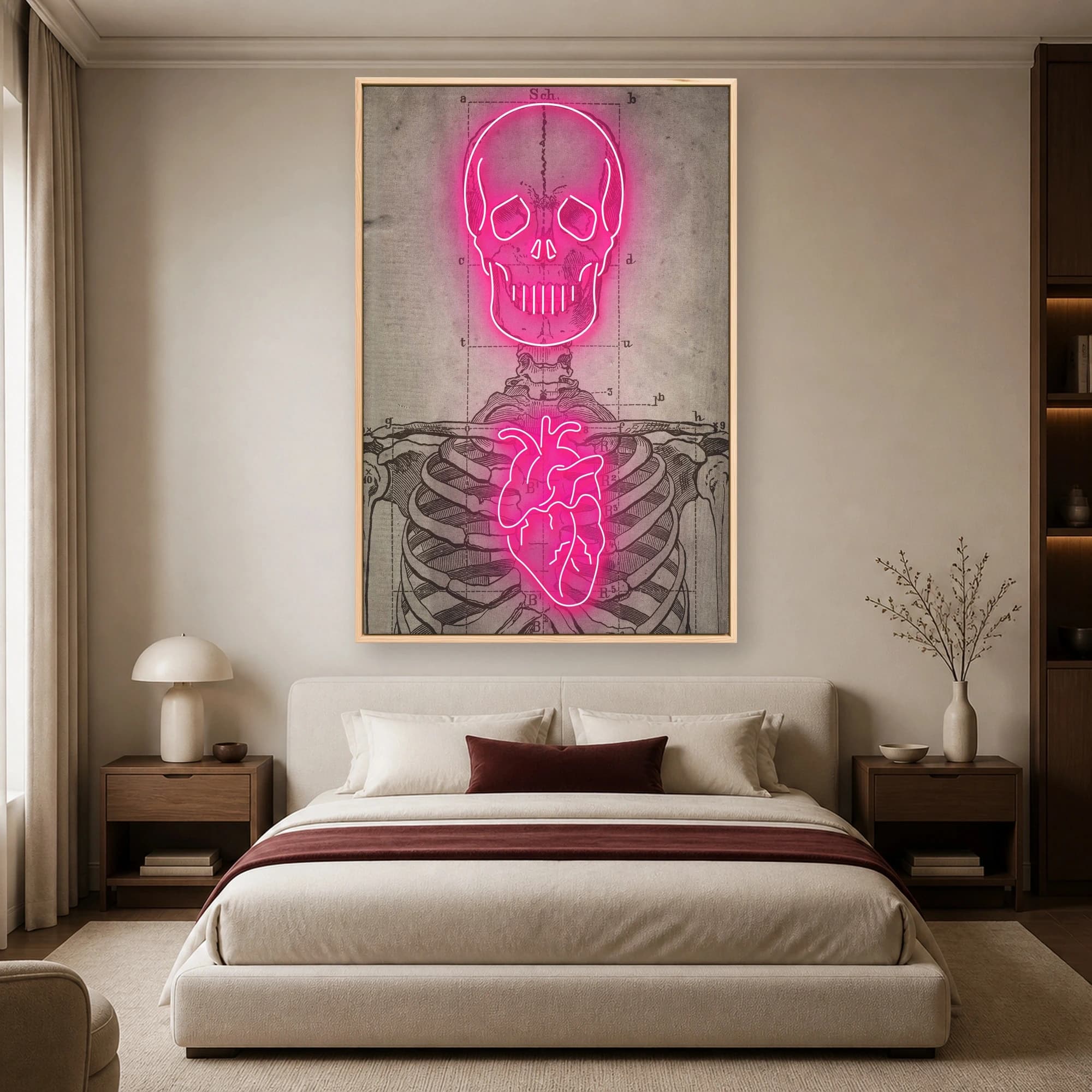 Neon Anatomical Skull and Heart Vintage Wall Art, view 2