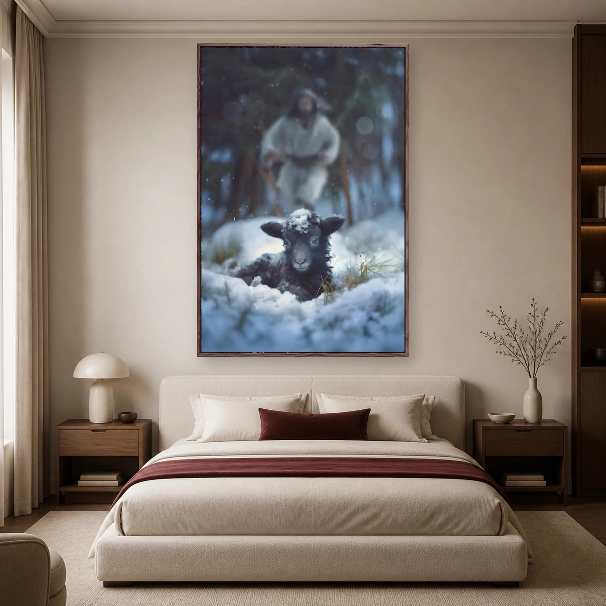 The Rescuer and the Lost Lamb Winter Wall Art, view 4