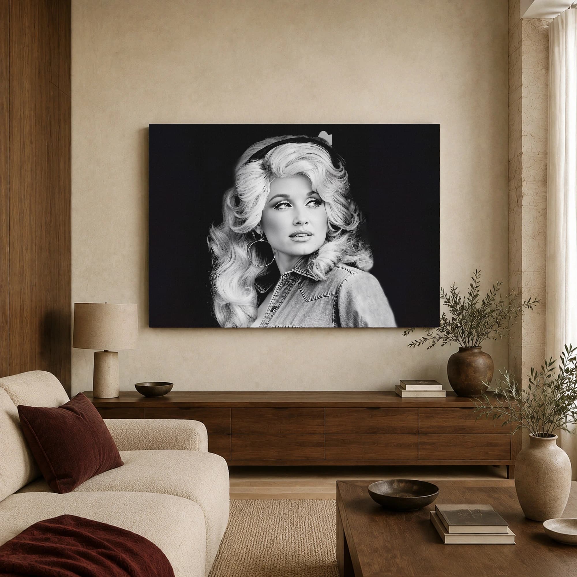 Dolly Parton Black and White Portrait Wall Art, view 3