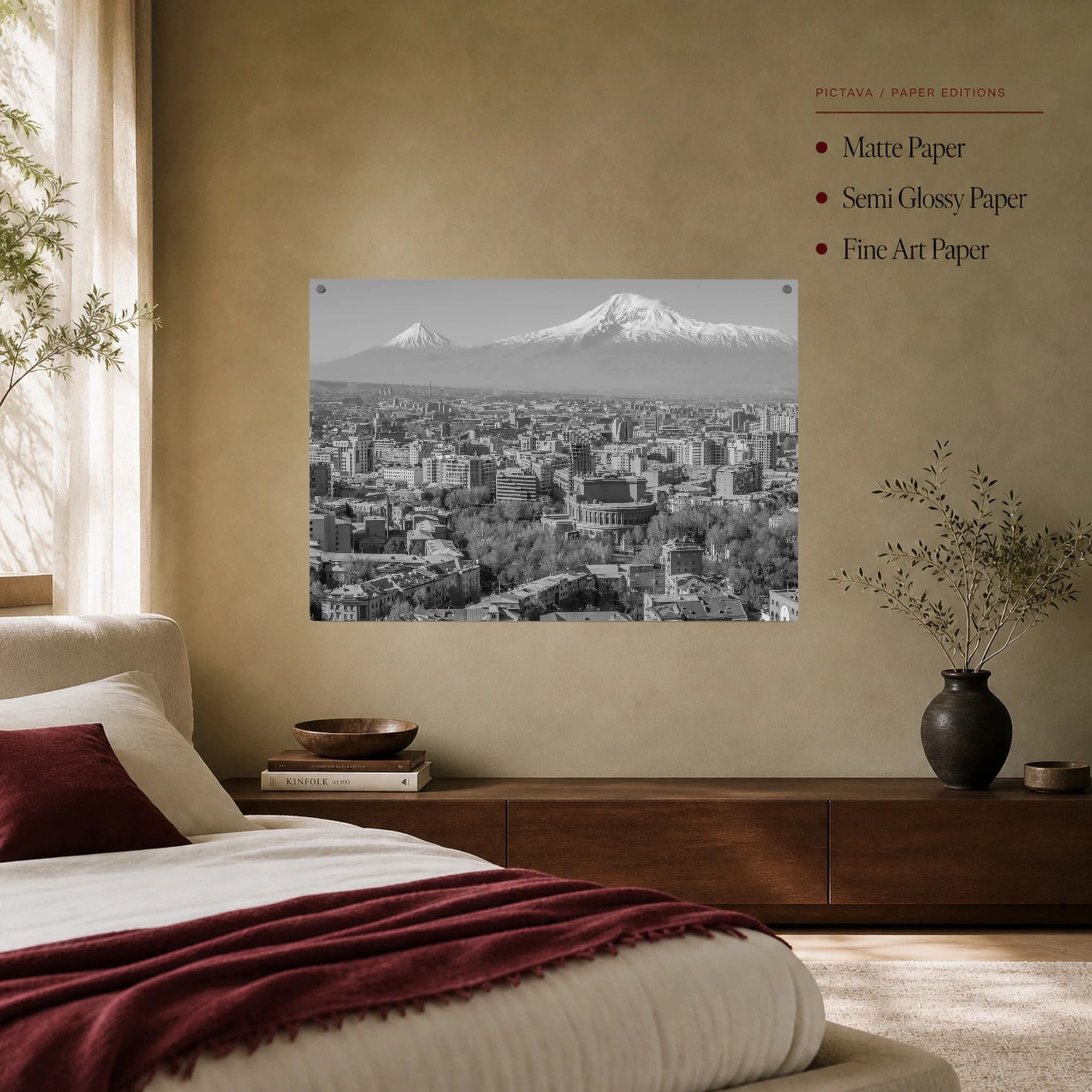Yerevan Skyline and Mount Ararat Black and White Wall Art Print, view 7