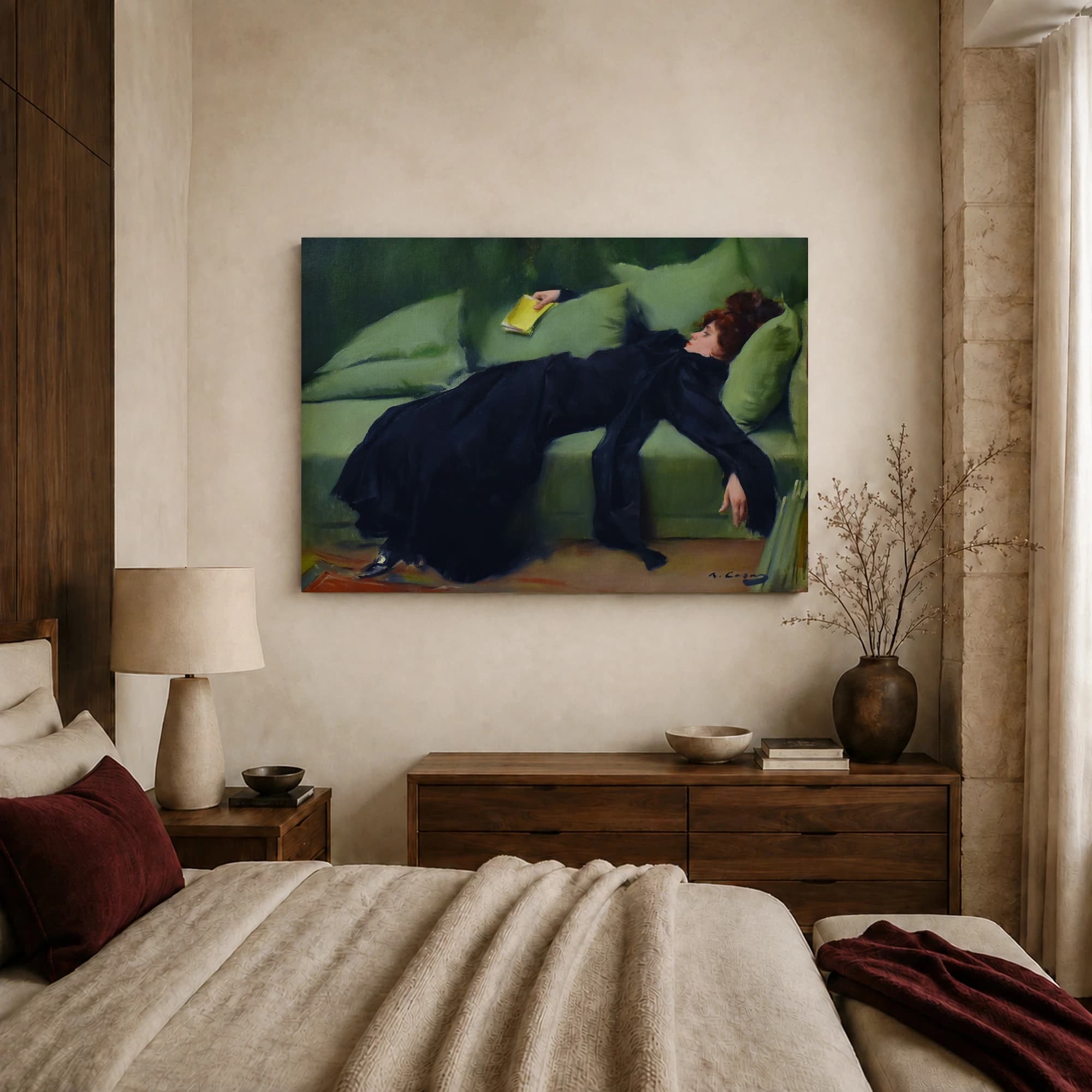Vintage Impressionist Woman Reclining with Book Art Print, view 8