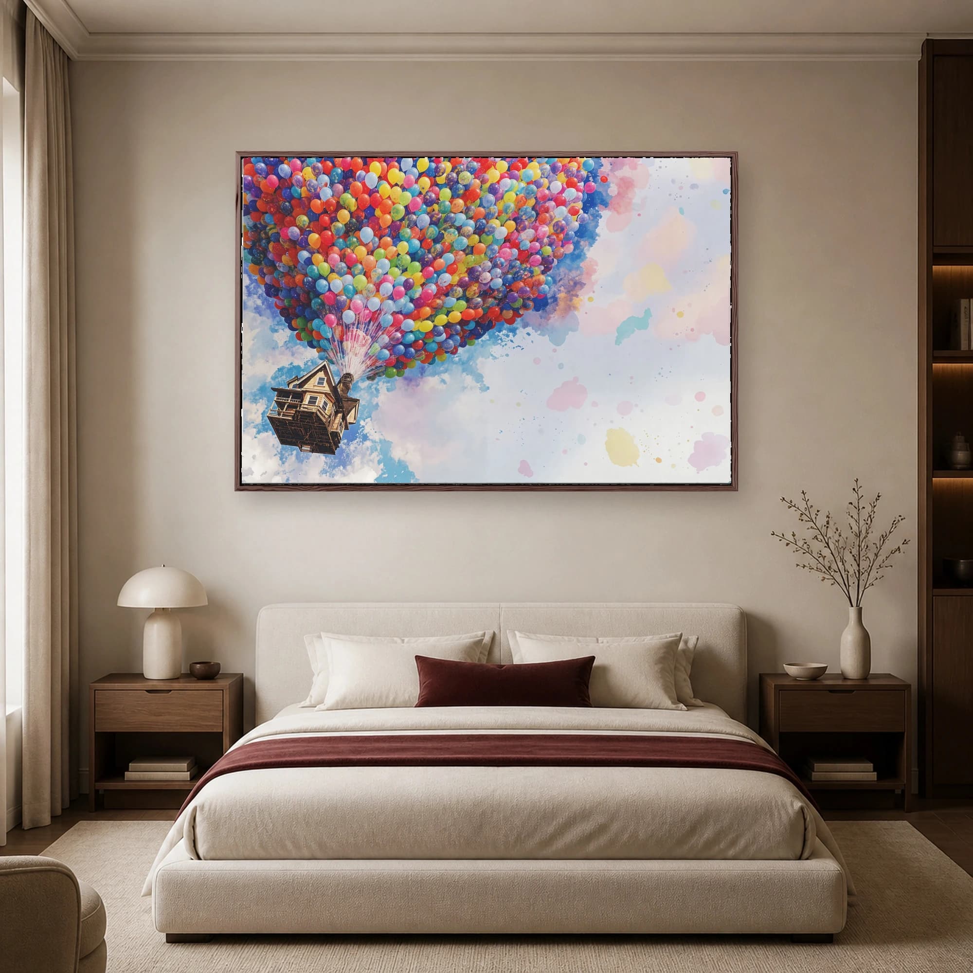 Floating House With Colorful Balloons Canvas Art Print, view 4