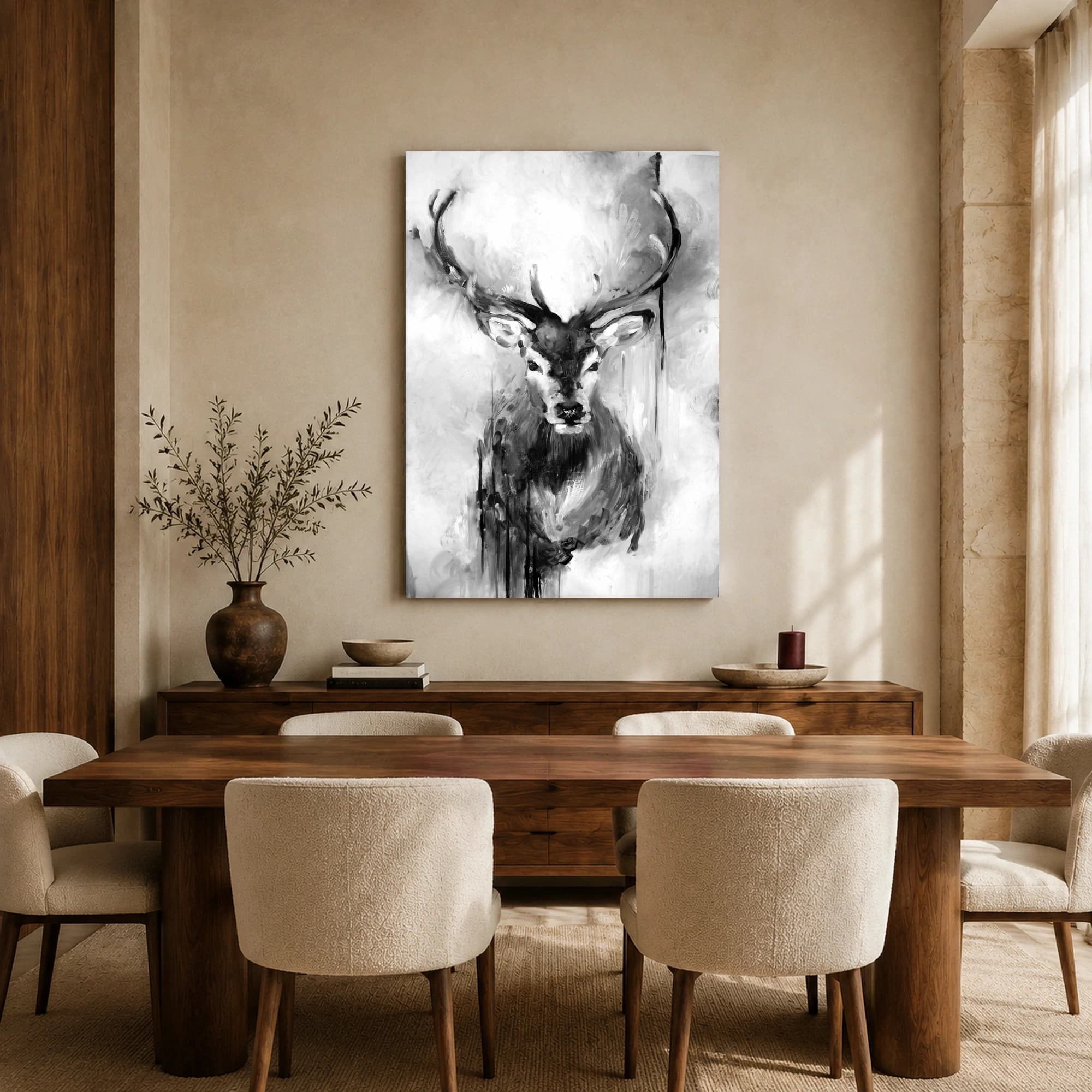 Monochrome Stag Portrait Canvas Print, view 7