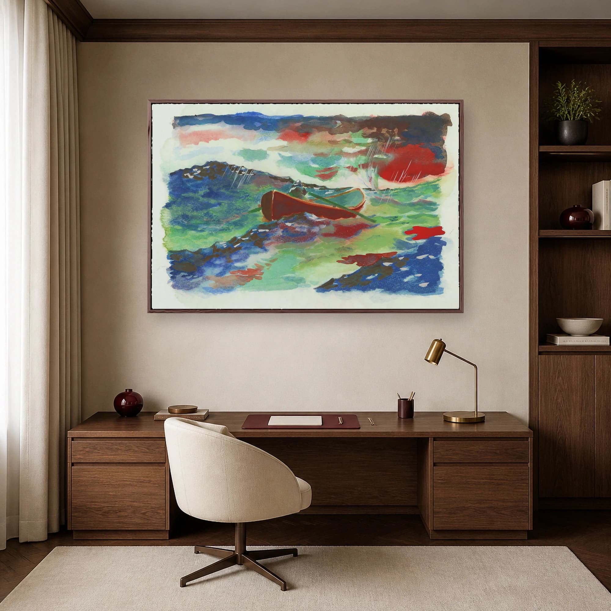 Stormy Waters Canoe Watercolor Wall Art, view 6