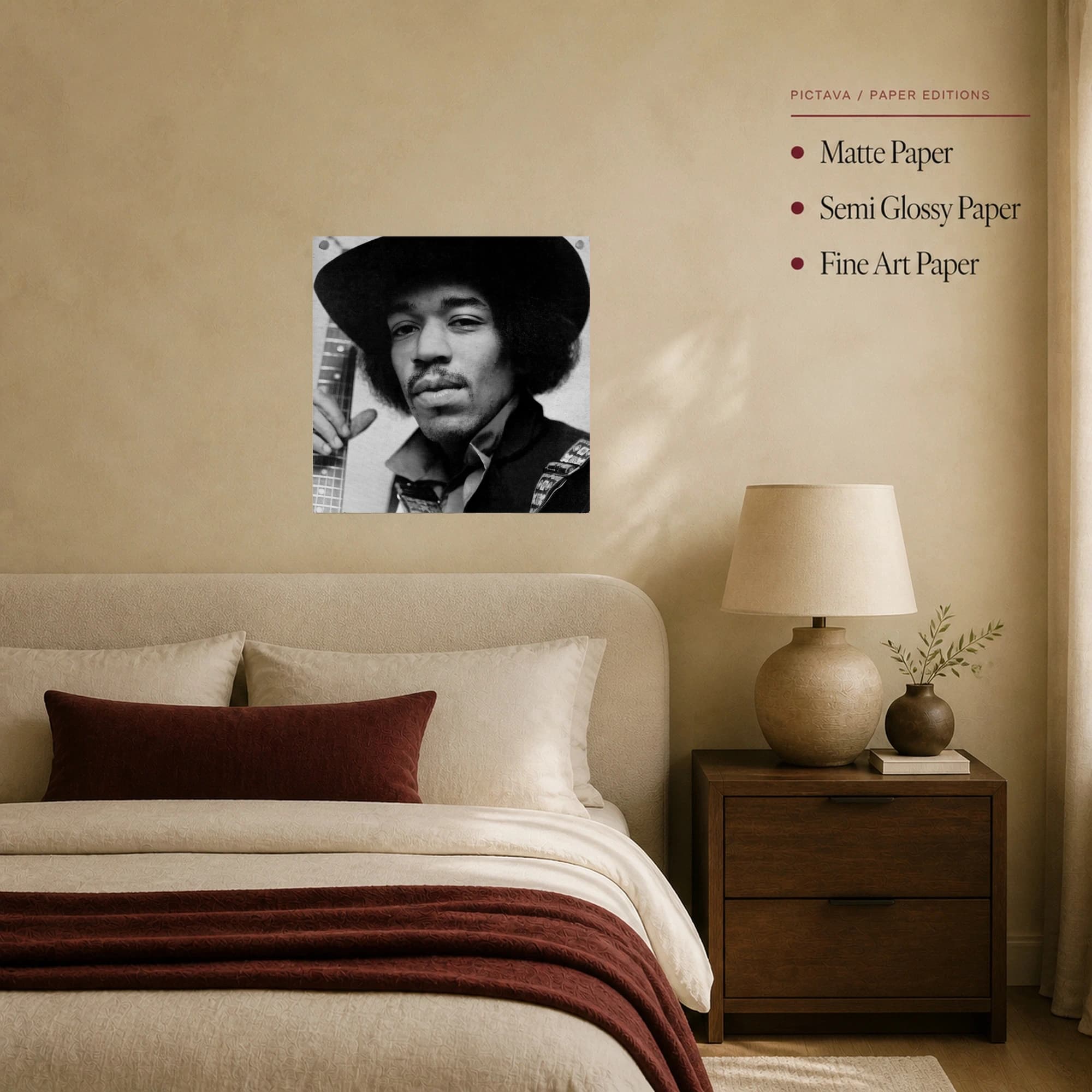 Jimi Hendrix Iconic Black and White Guitarist Portrait Wall Art, view 8