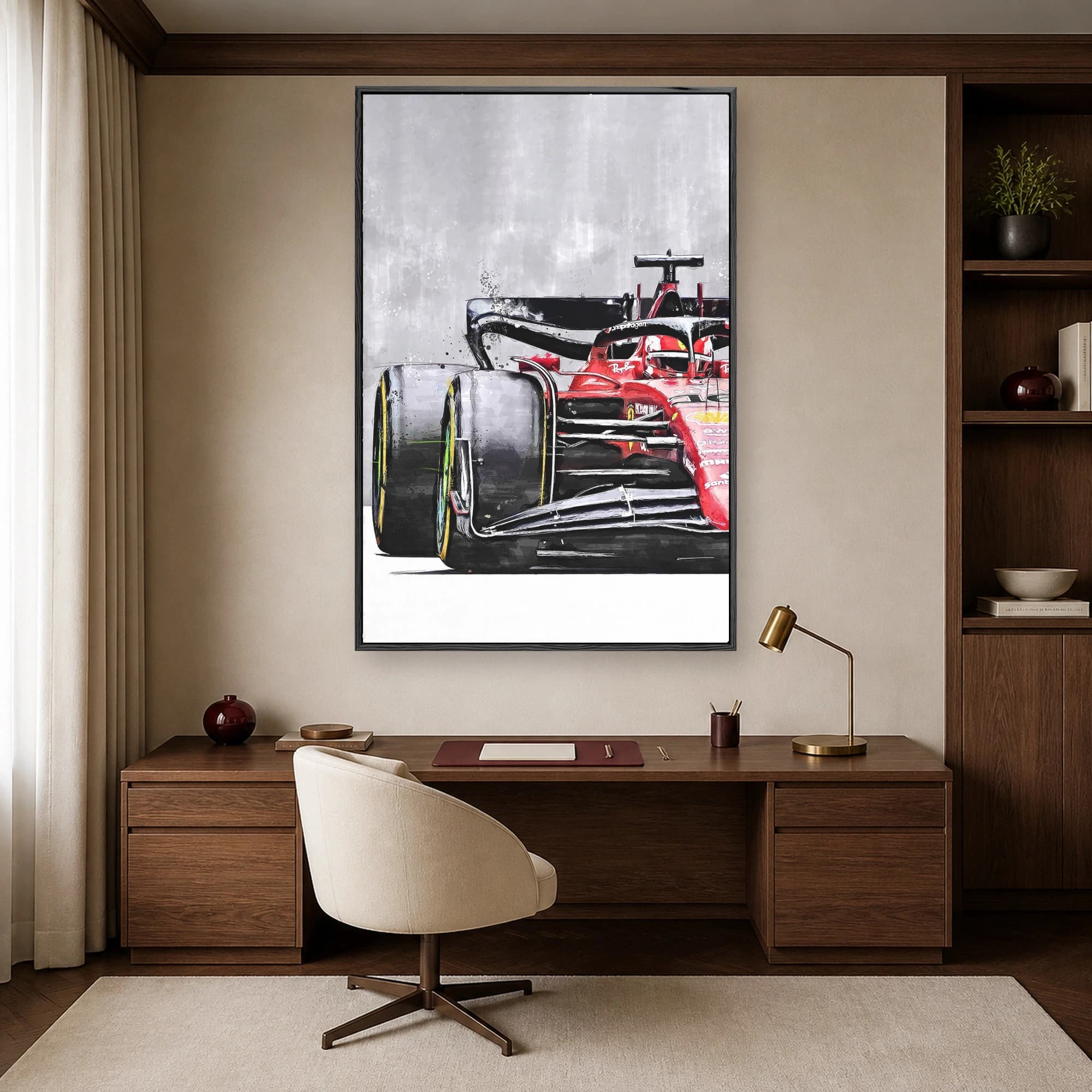 Formula One Red Racing Car Watercolor Sketch Wall Art, view 3