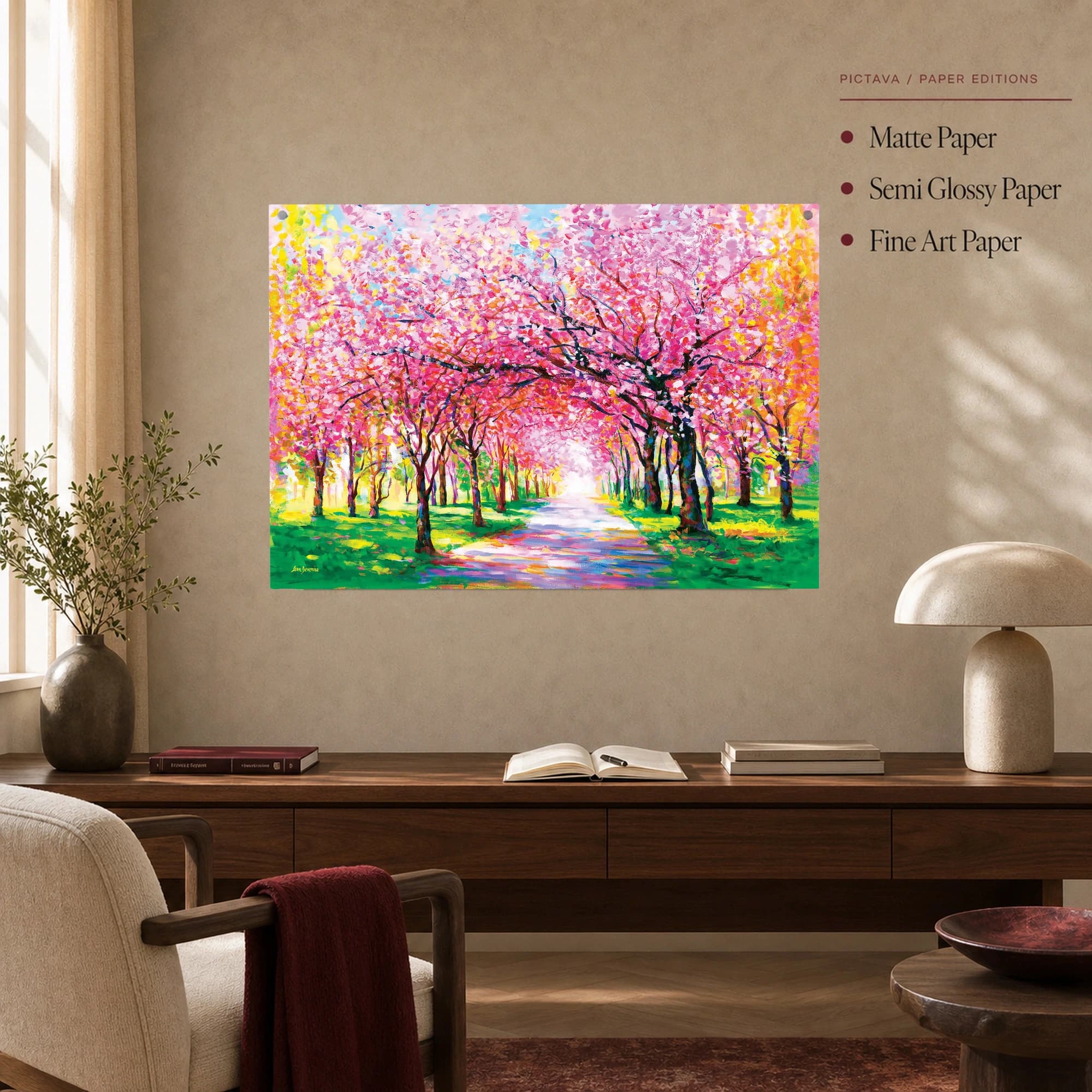 Blooming Blossom Path Impressionist Cherry Tree Landscape, view 5