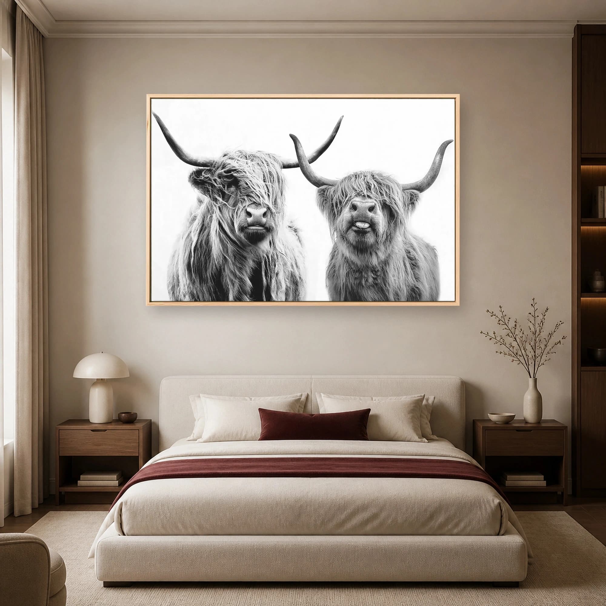 Highland Cattle Portrait Black and White Wall Art, view 6