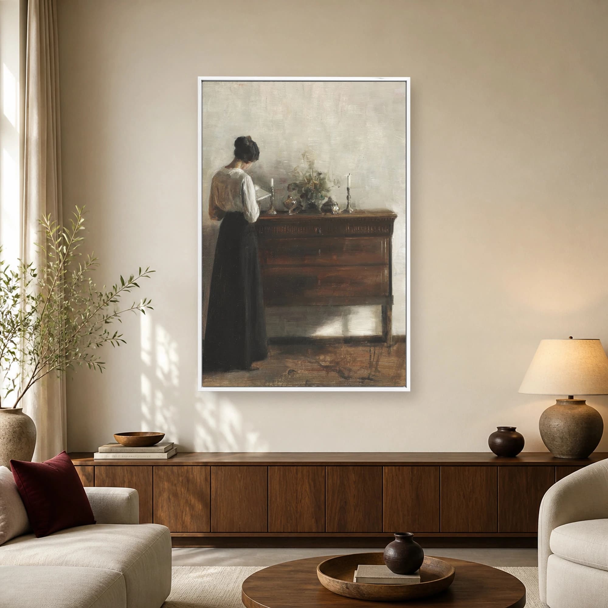 Woman Reading by a Dresser Fine Art Canvas Print, view 2