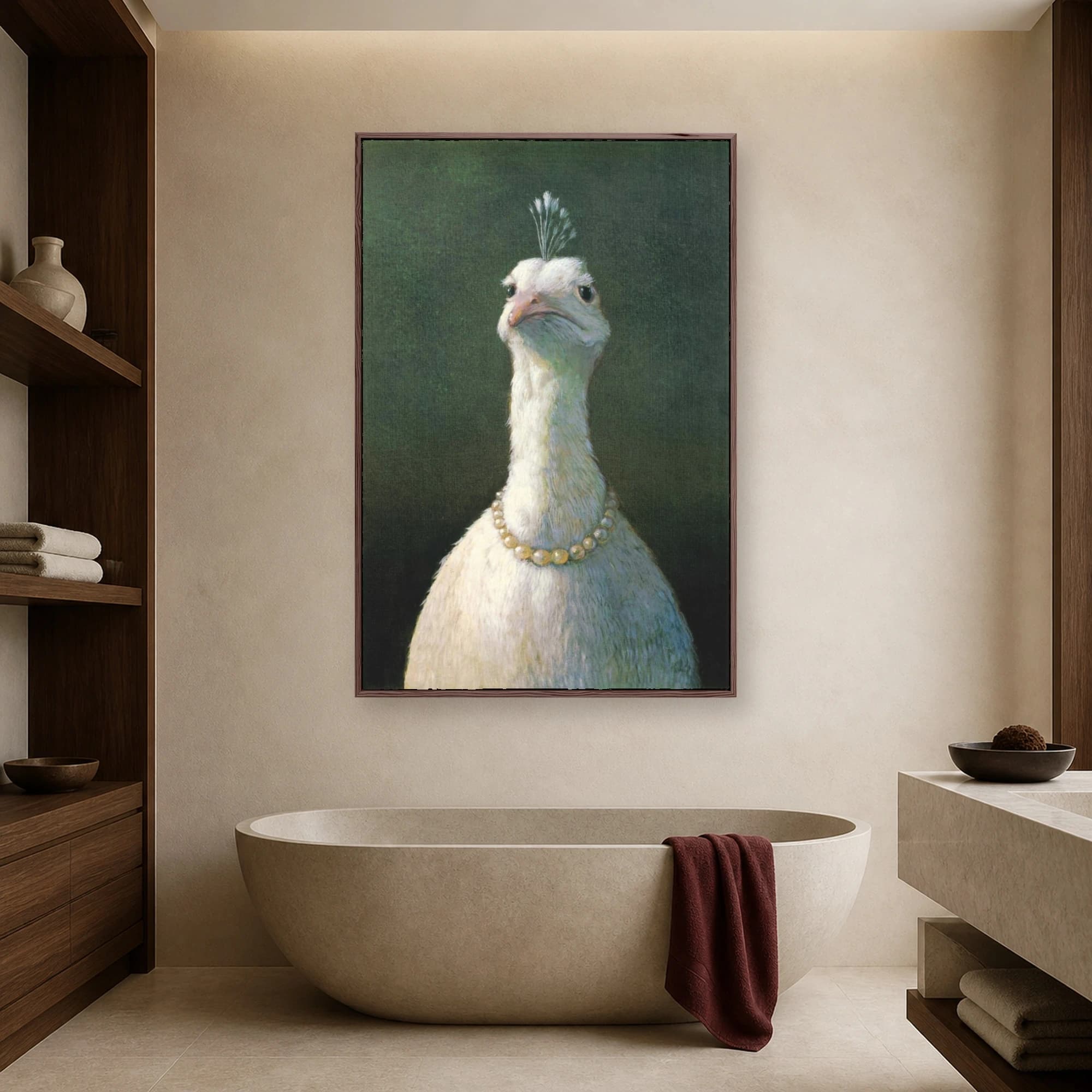 Aristocratic White Bird with Pearls Classical Portrait Canvas, view 3