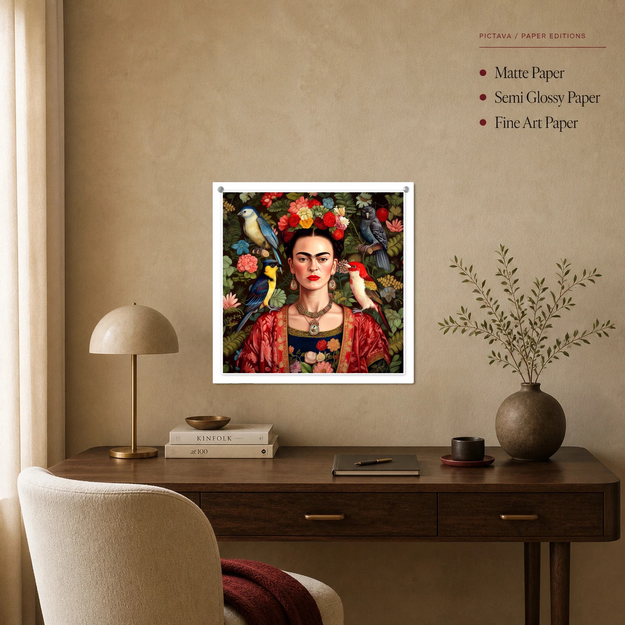 Frida Kahlo Portrait with Exotic Birds Wall Art, view 3