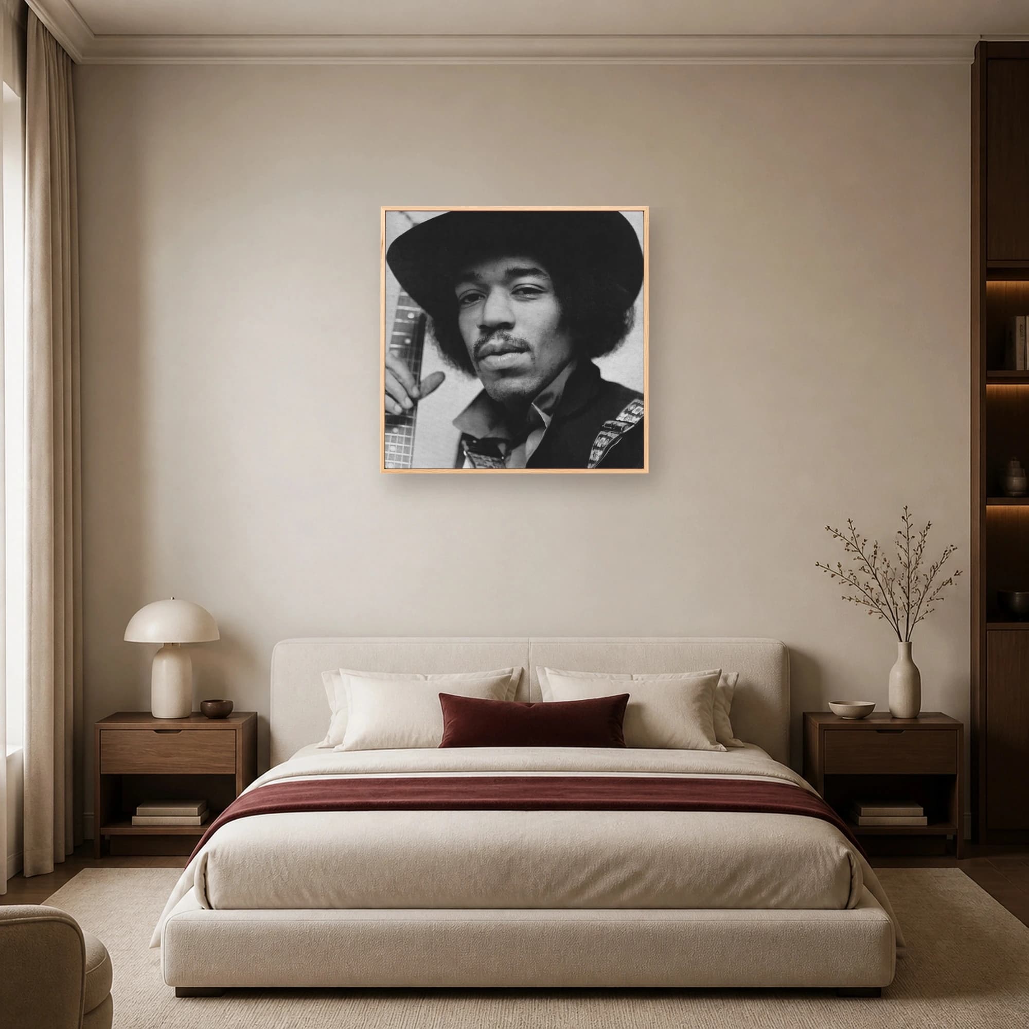 Jimi Hendrix Iconic Black and White Guitarist Portrait Wall Art, view 3
