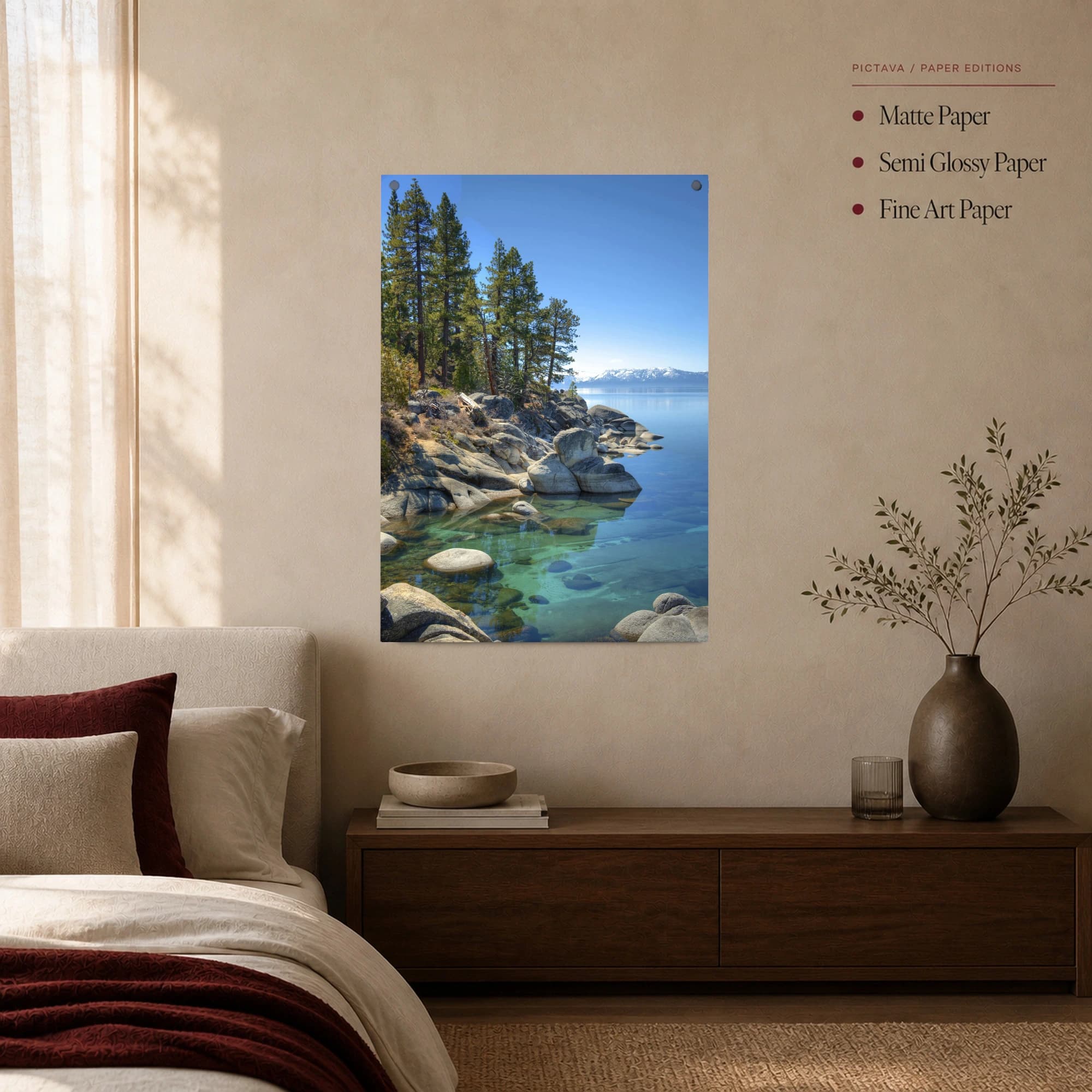 Lake Tahoe Crystal Waters and Pine Shoreline Fine Art Print, view 3