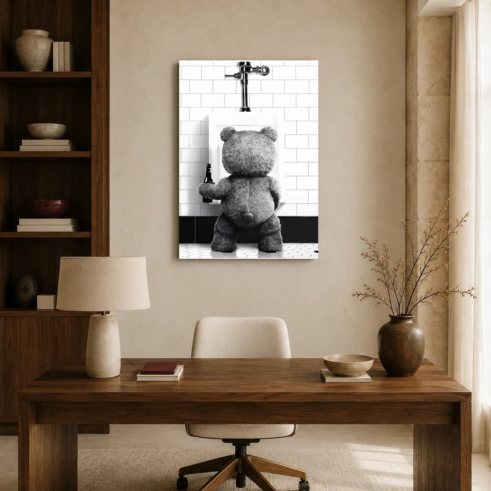 Funny Teddy Bear at Urinal Bathroom Wall Art Print, view 8