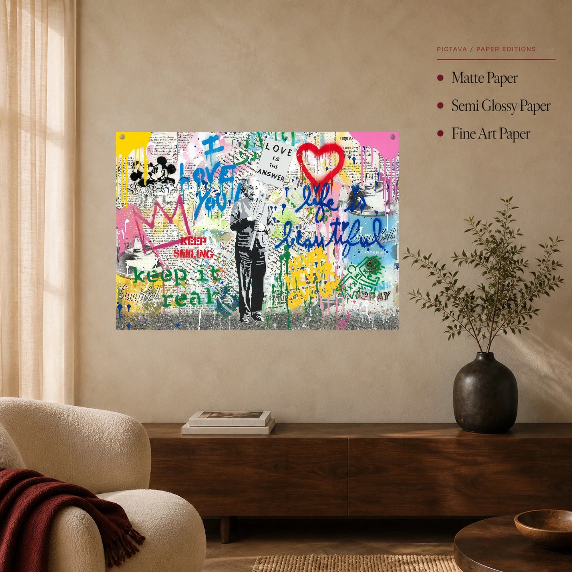 Einstein Love is the Answer Graffiti Canvas Print, view 4