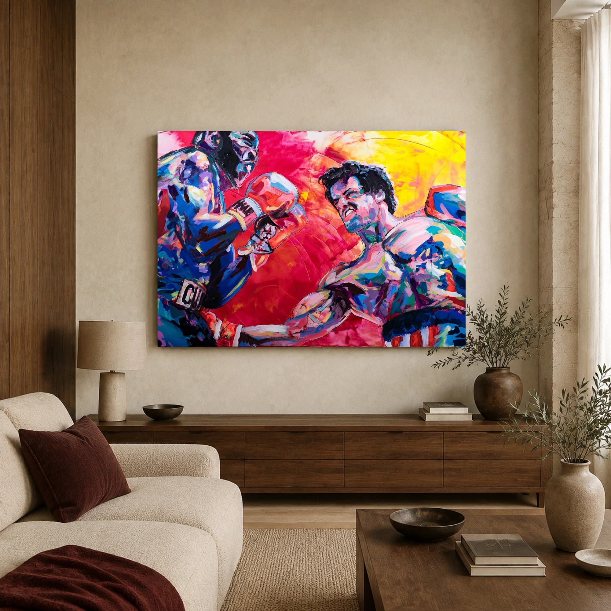 Rocky vs Apollo Creed Expressive Boxing Canvas Art Print, view 3