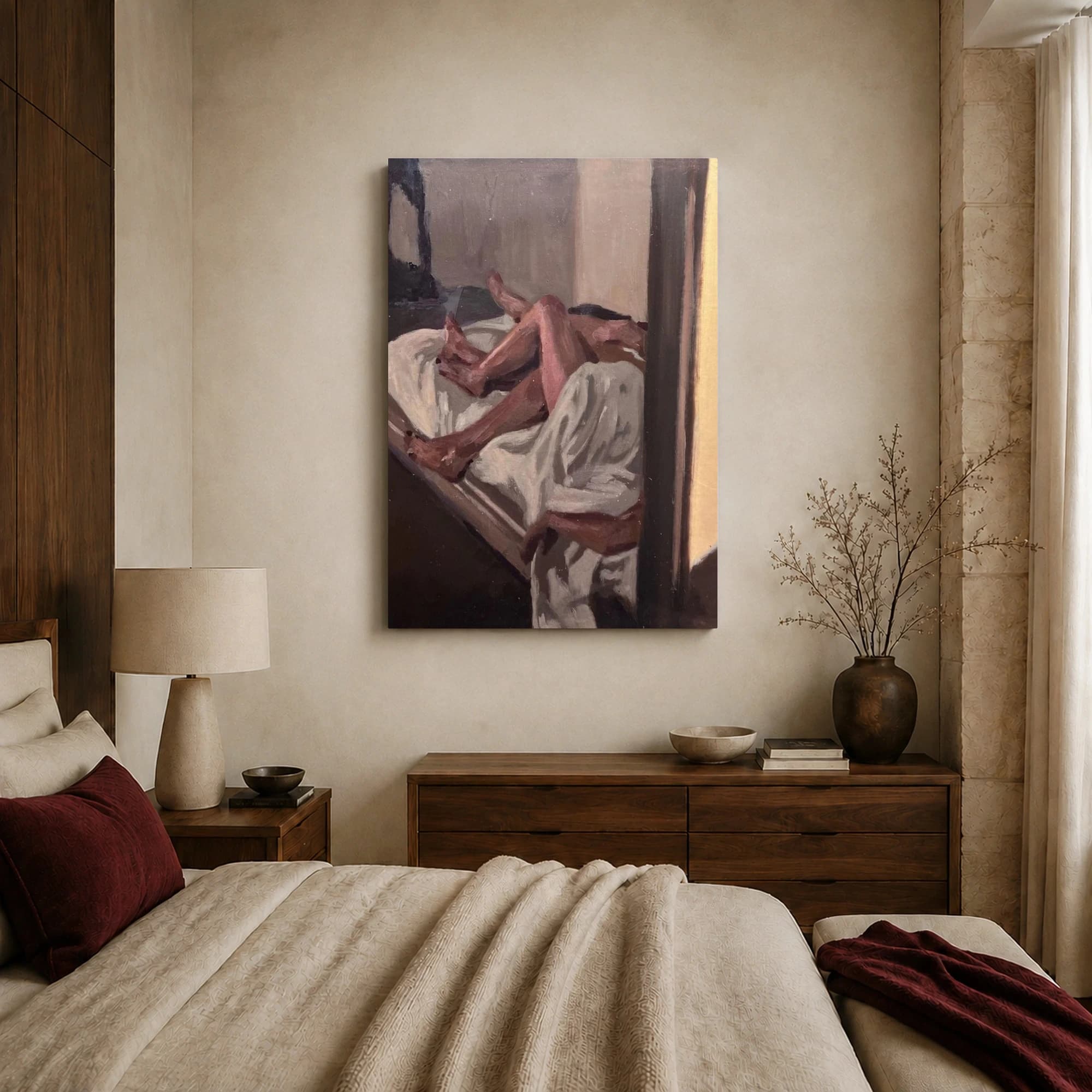 Intimate Figures in Bed Expressive Oil Painting, view 7