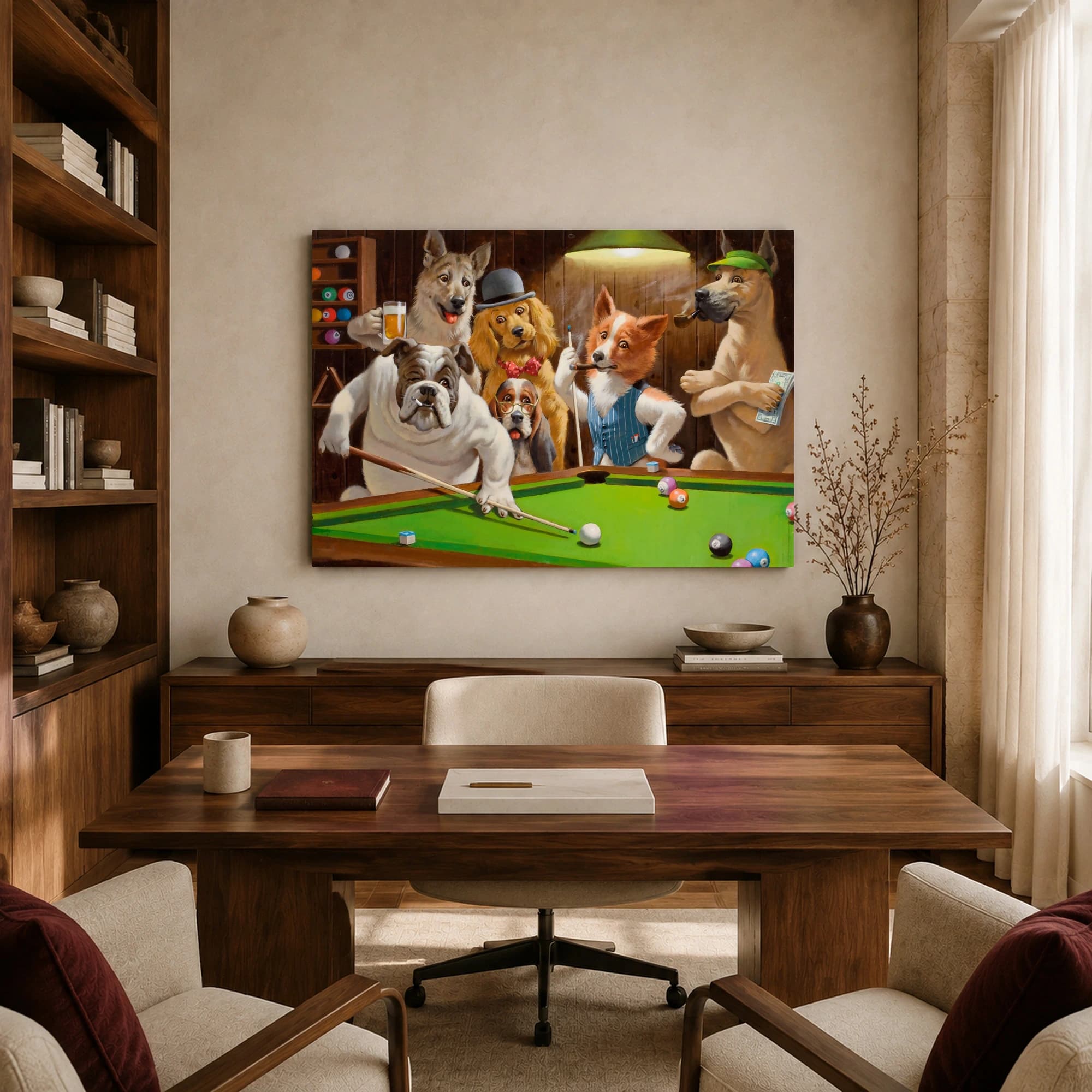 Dogs Playing Pool Canvas Print Humorous Billiards Wall Art, view 8