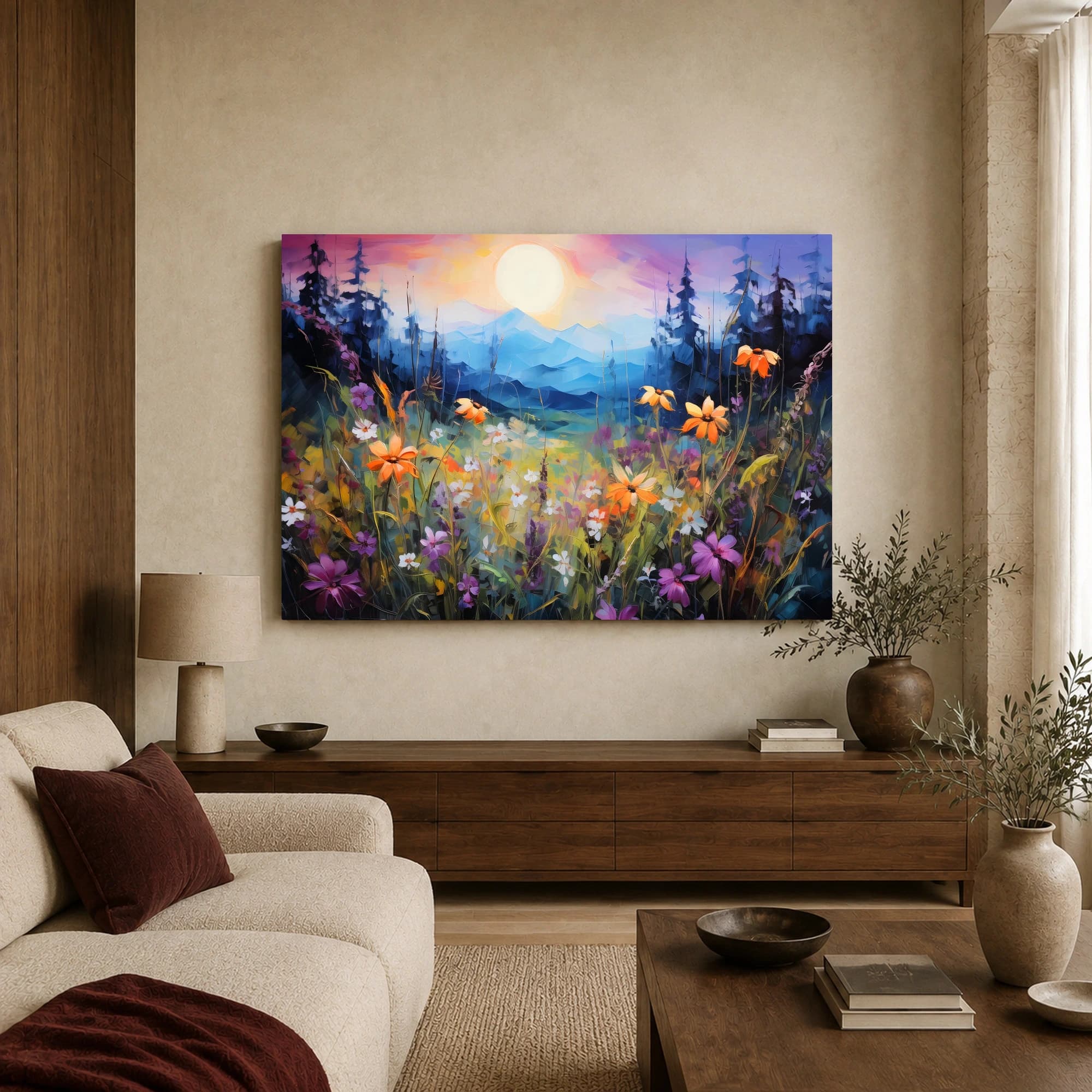 Alpine Meadow Sunrise Landscape Wall Art, view 3
