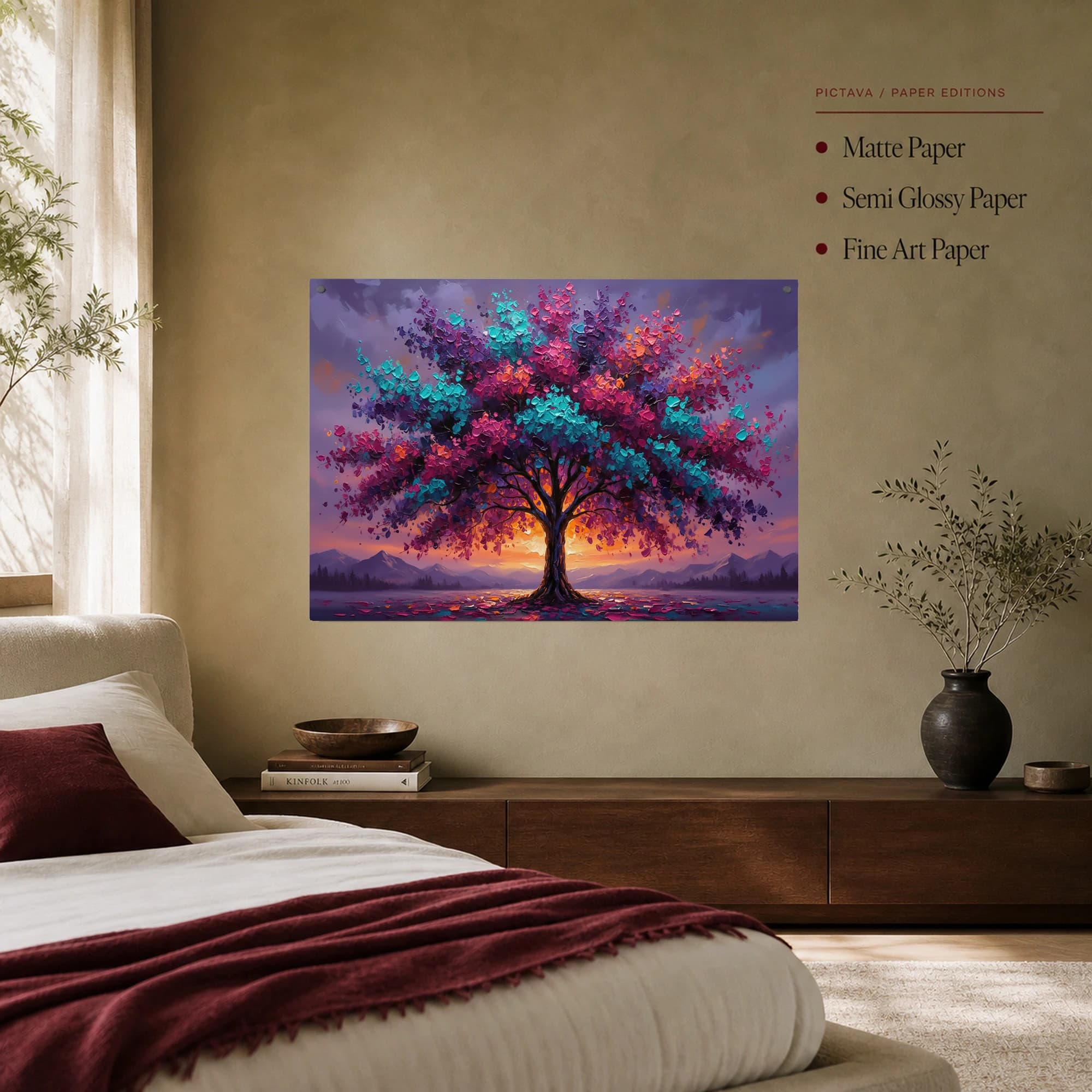 Vibrant Impasto Tree Sunset Landscape Canvas Print, view 7