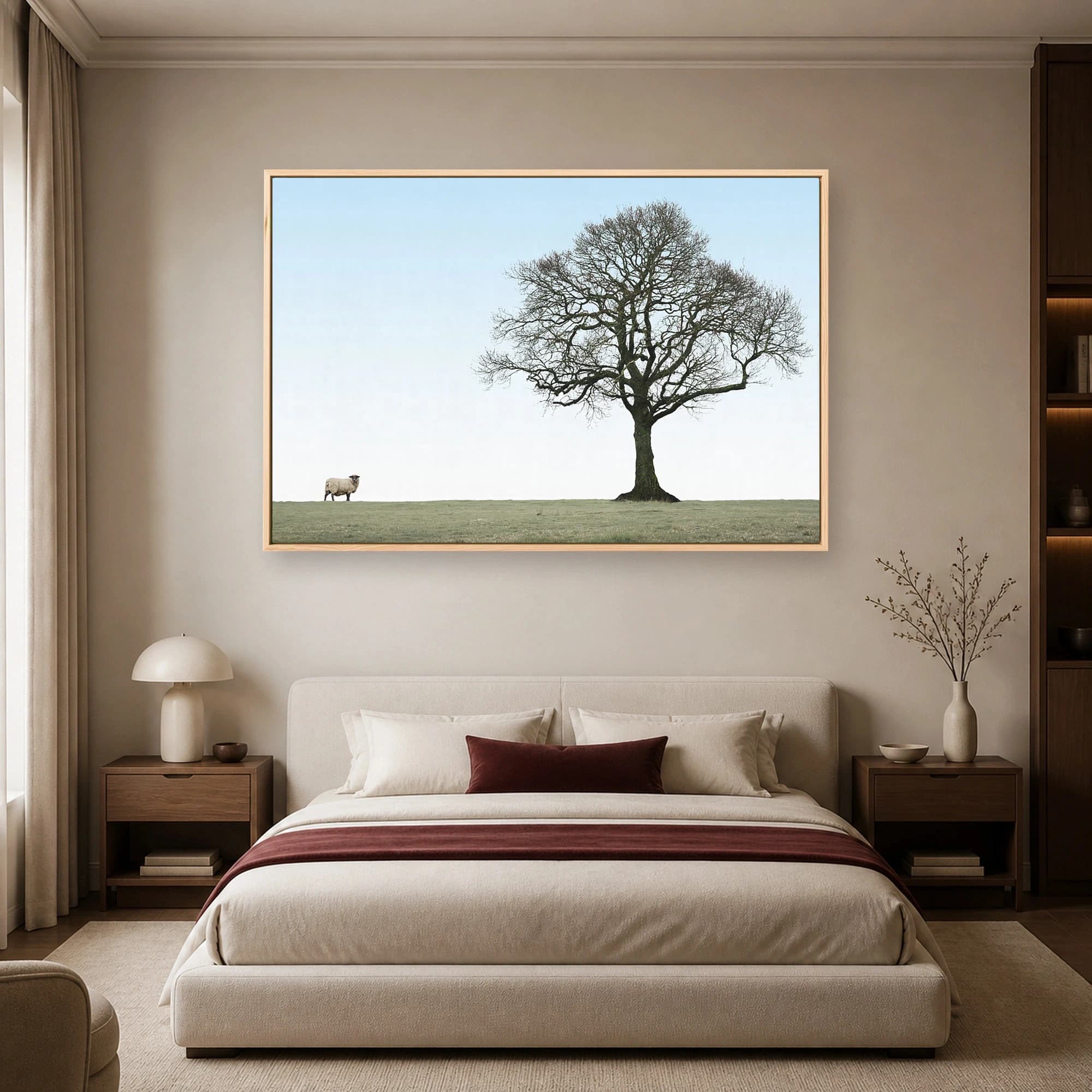 Solitary Tree and Grazing Sheep Minimalist Landscape Print, view 6