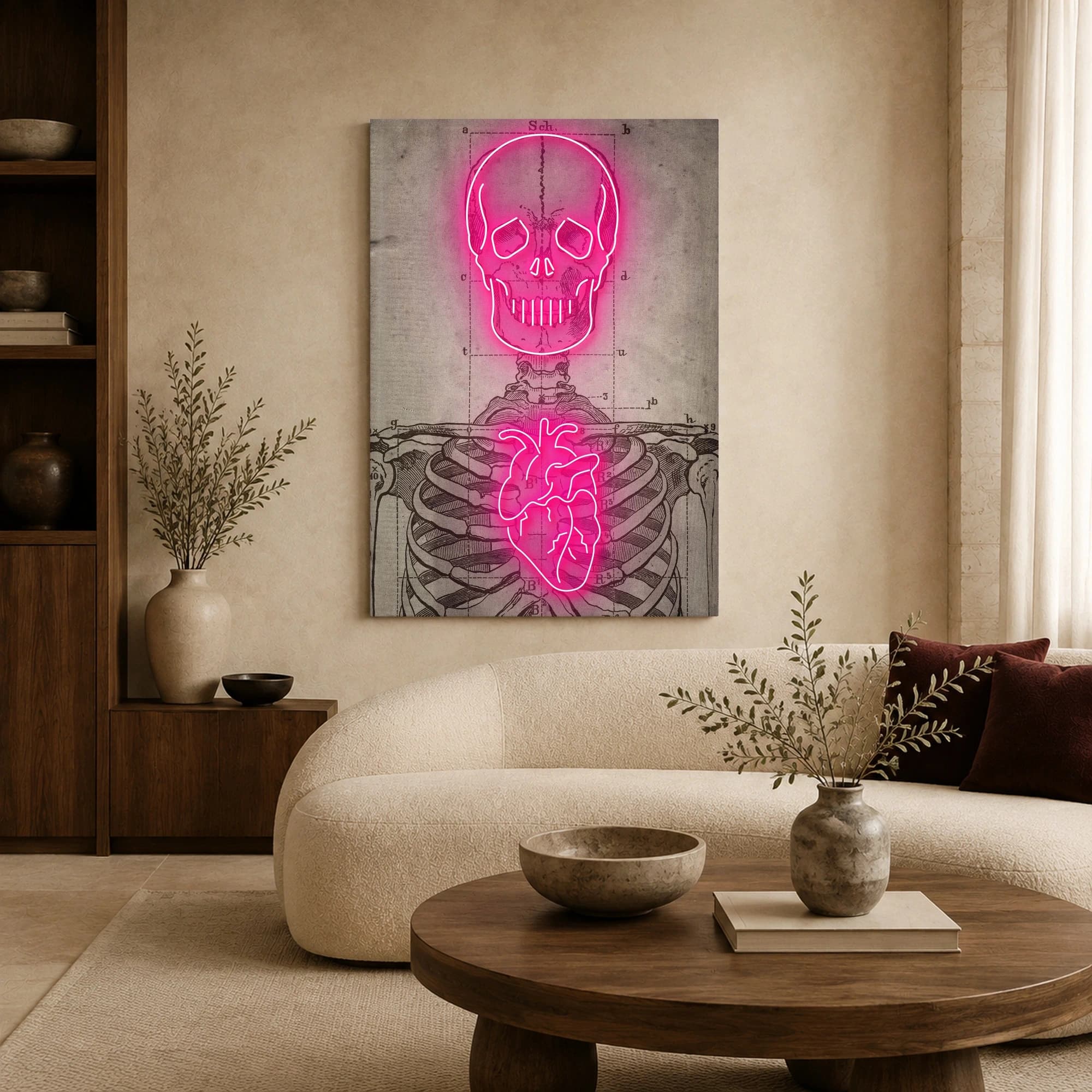 Neon Anatomical Skull and Heart Vintage Wall Art, view 6
