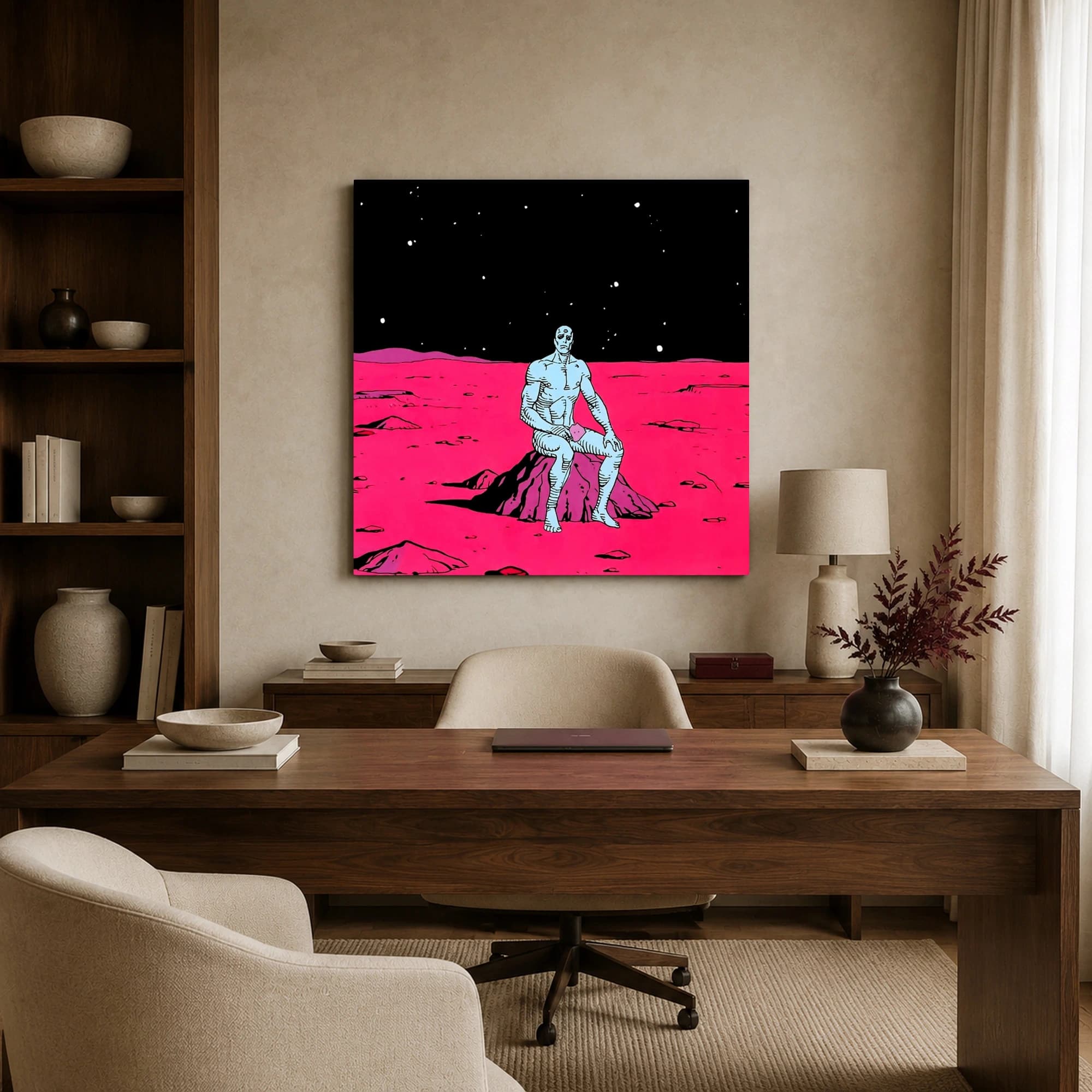 Sci-Fi Blue Man on Martian Landscape Canvas Print, view 5
