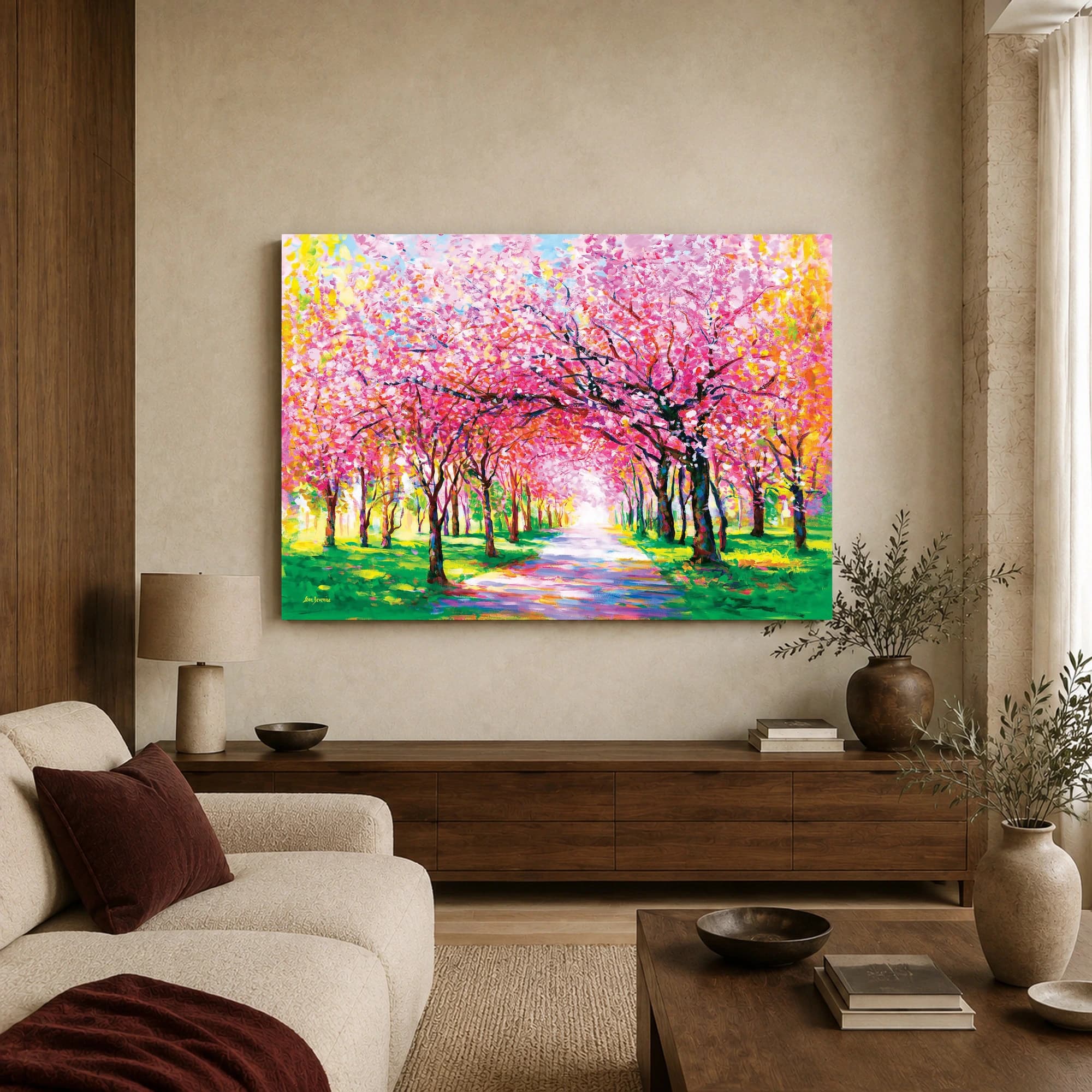 Blooming Blossom Path Impressionist Cherry Tree Landscape, view 3