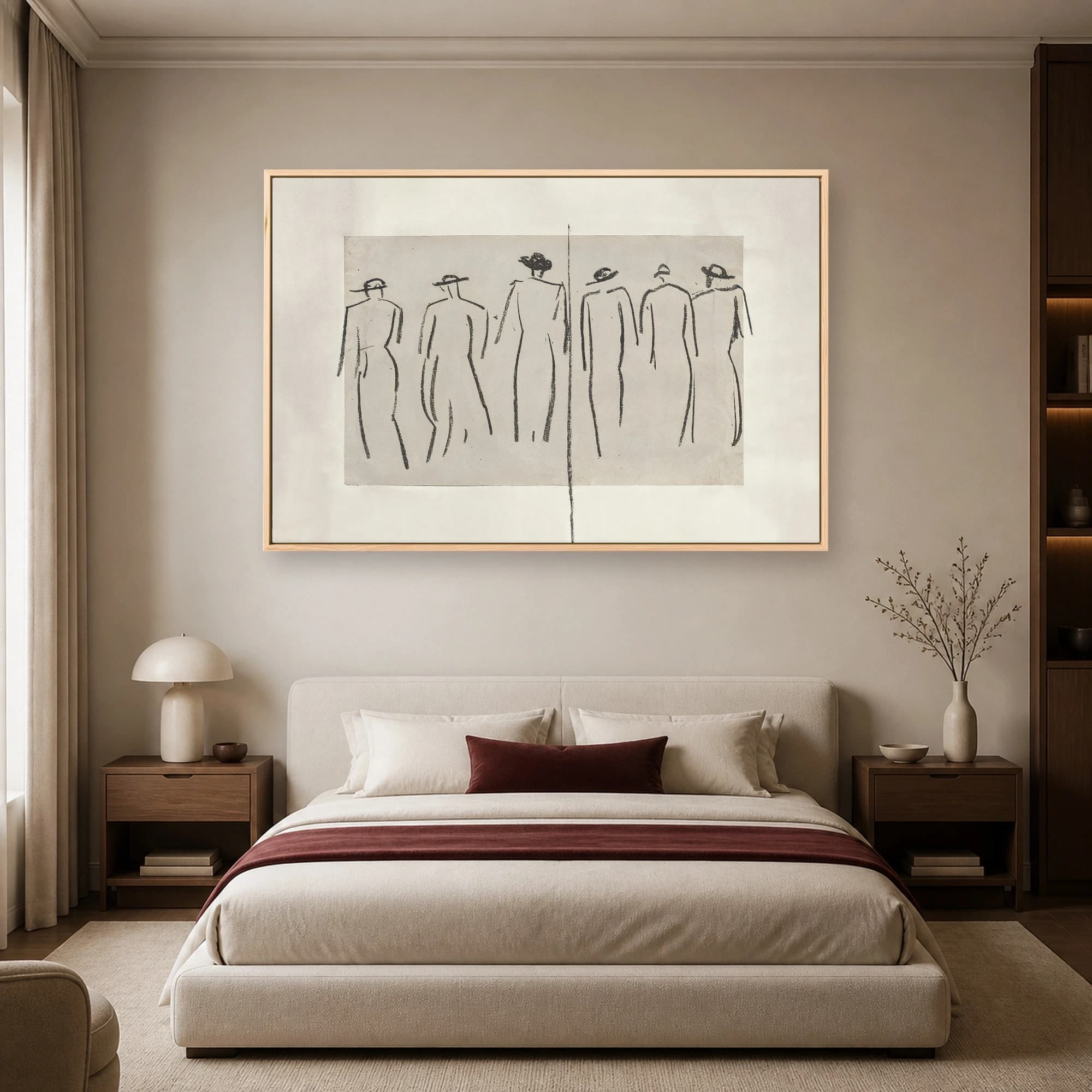 Six Figures in Hats Minimalist Charcoal Sketch, view 6