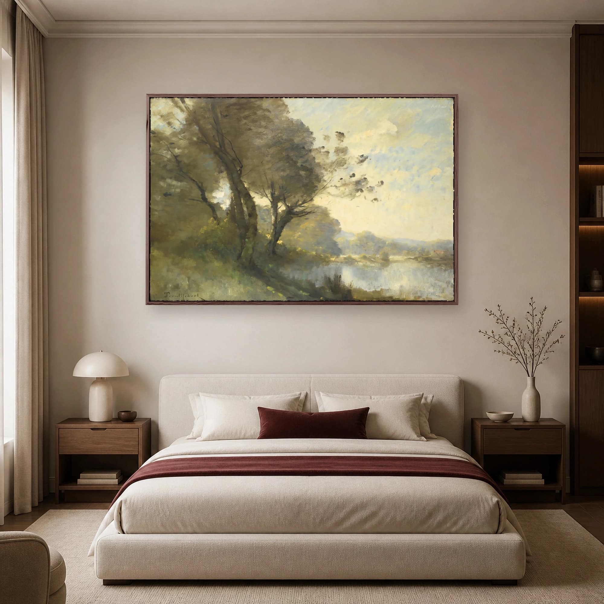Riverbank Trees at Dusk Impressionist Landscape Art Print, view 4