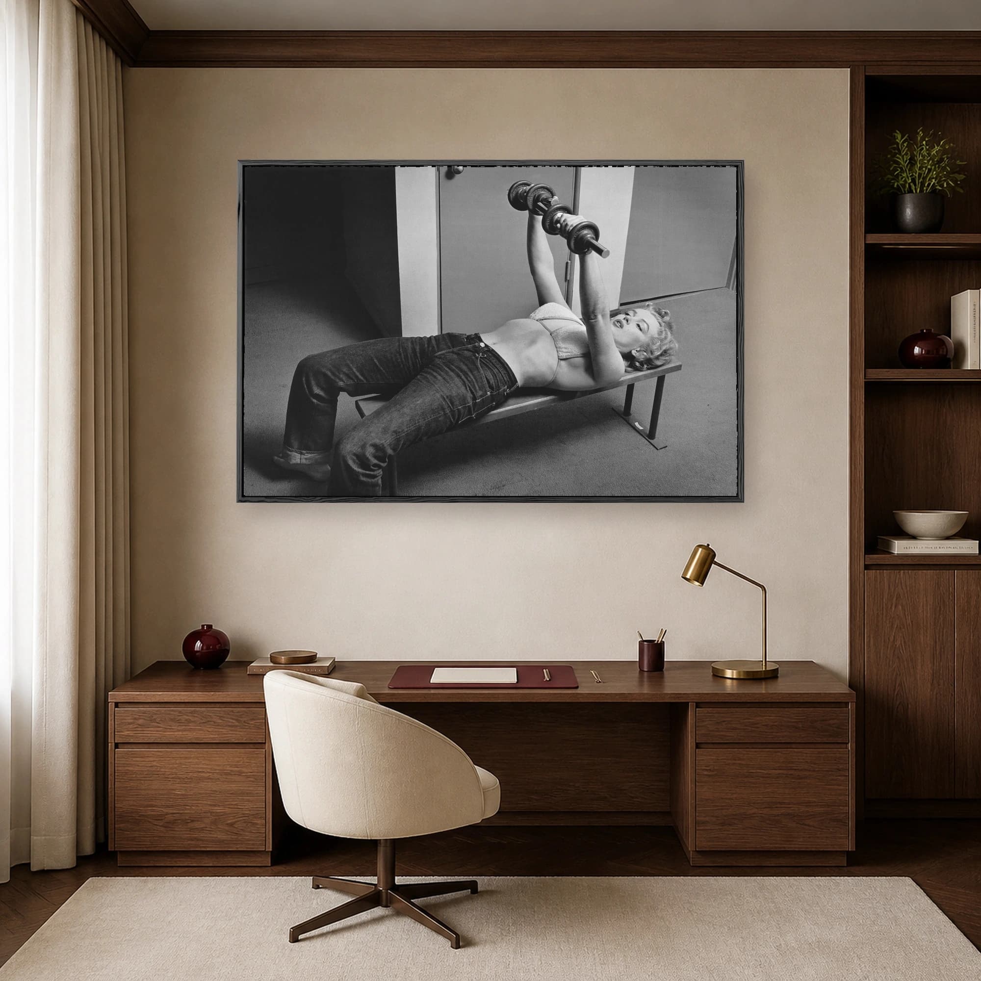 Marilyn Monroe Lifting Weights Vintage Black & White Wall Art, view 6
