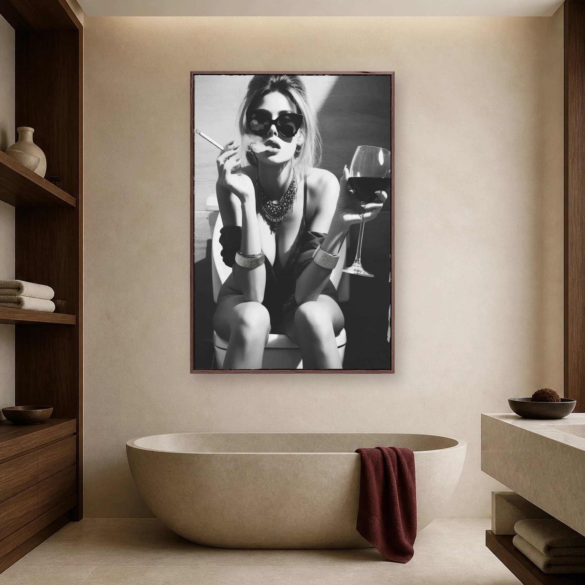 Glamorous Woman Smoking and Drinking Wine Wall Art, view 4