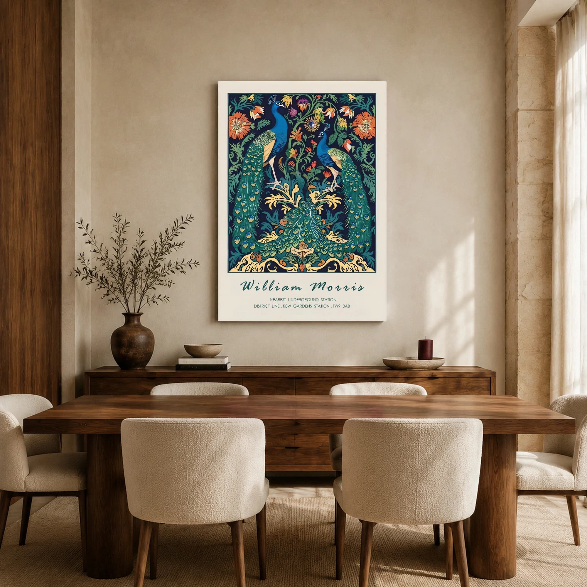 William Morris Peacock Botanical Vintage Tapestry Wall Art, view 6