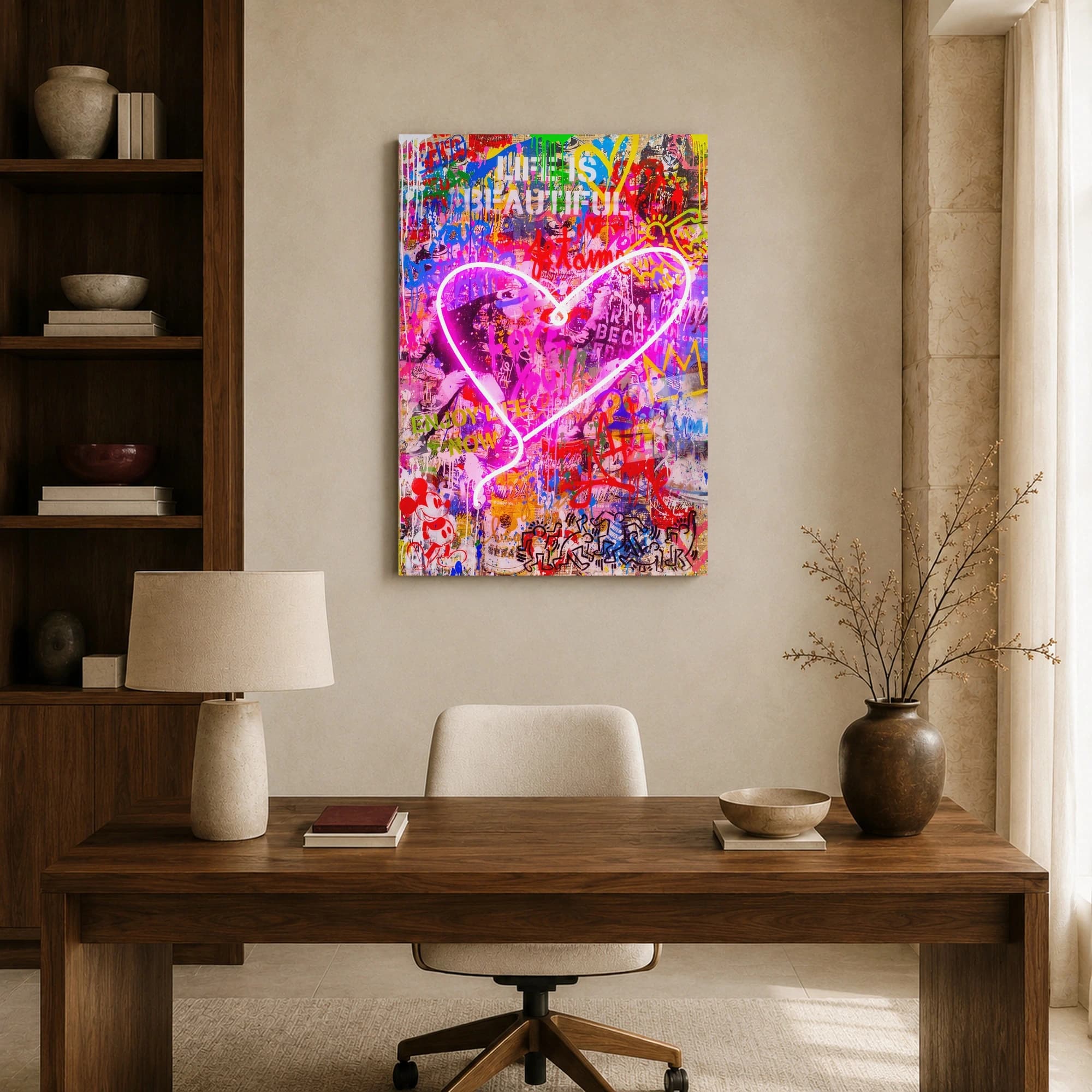 Life Is Beautiful Neon Heart Pop Art Wall Art, view 8