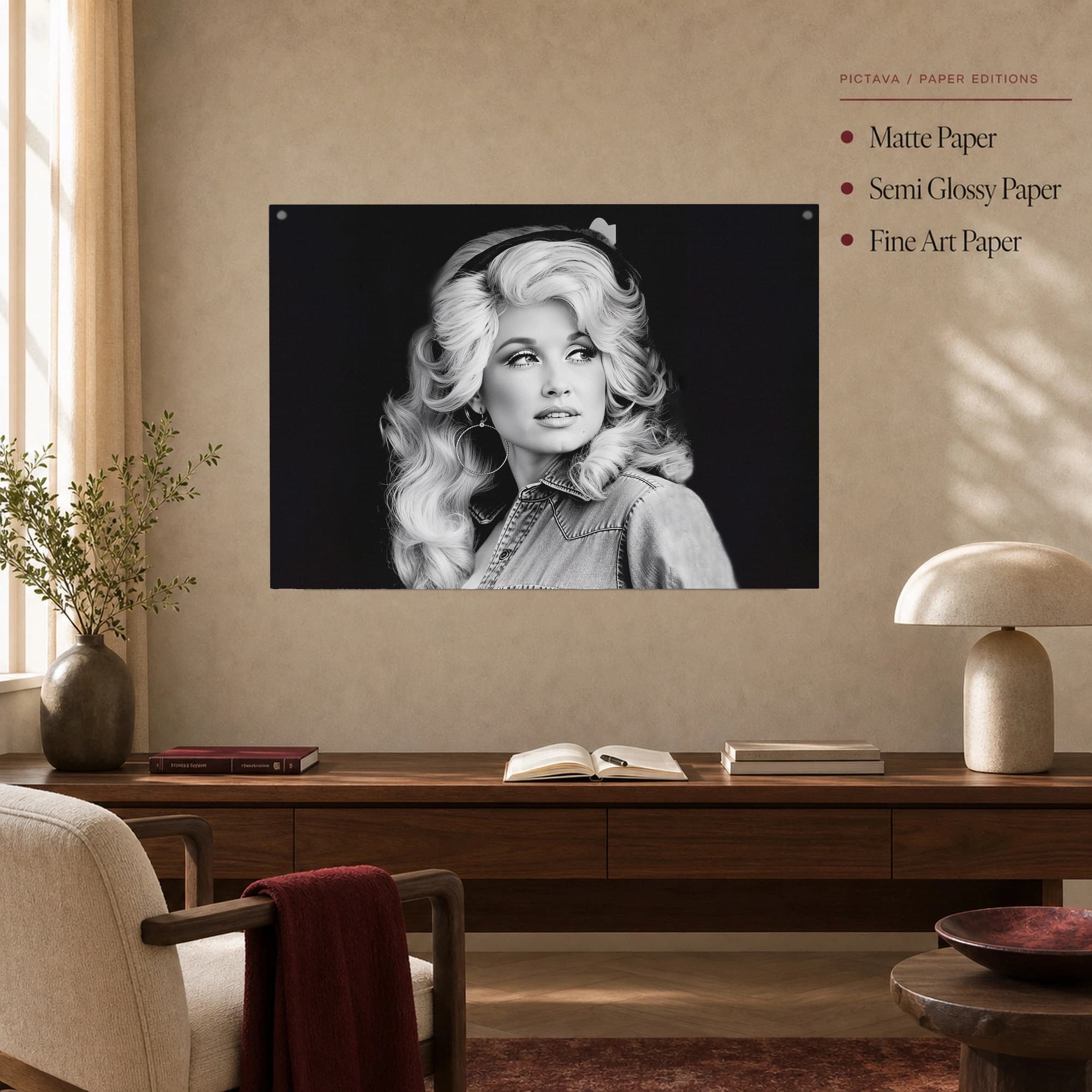 Dolly Parton Black and White Portrait Wall Art, view 4