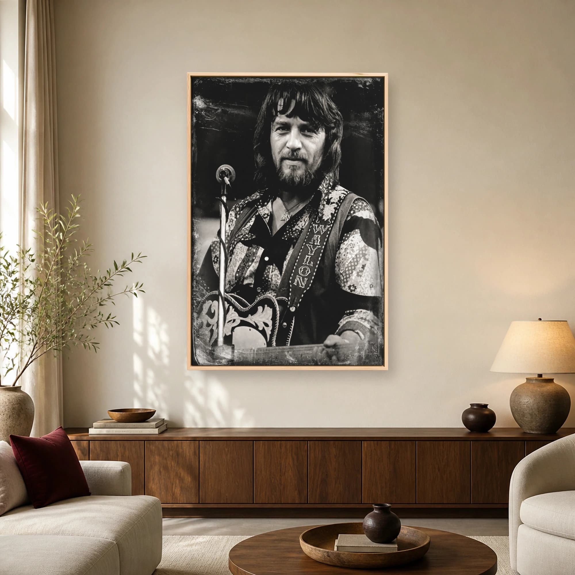 Waylon Jennings Vintage Music Legend Black and White Portrait, view 2