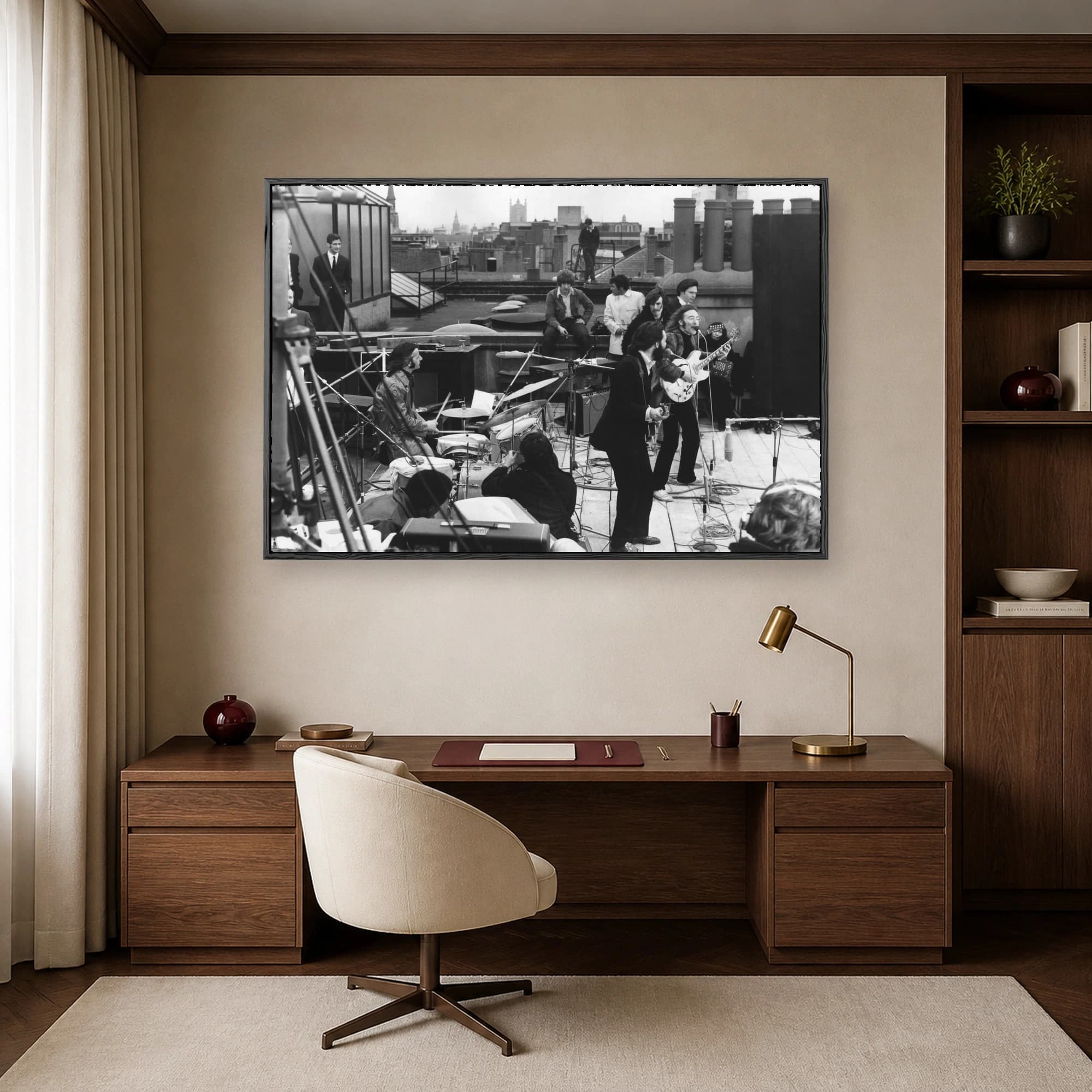 The Beatles Historic Rooftop Concert Black and White Wall Art, view 6