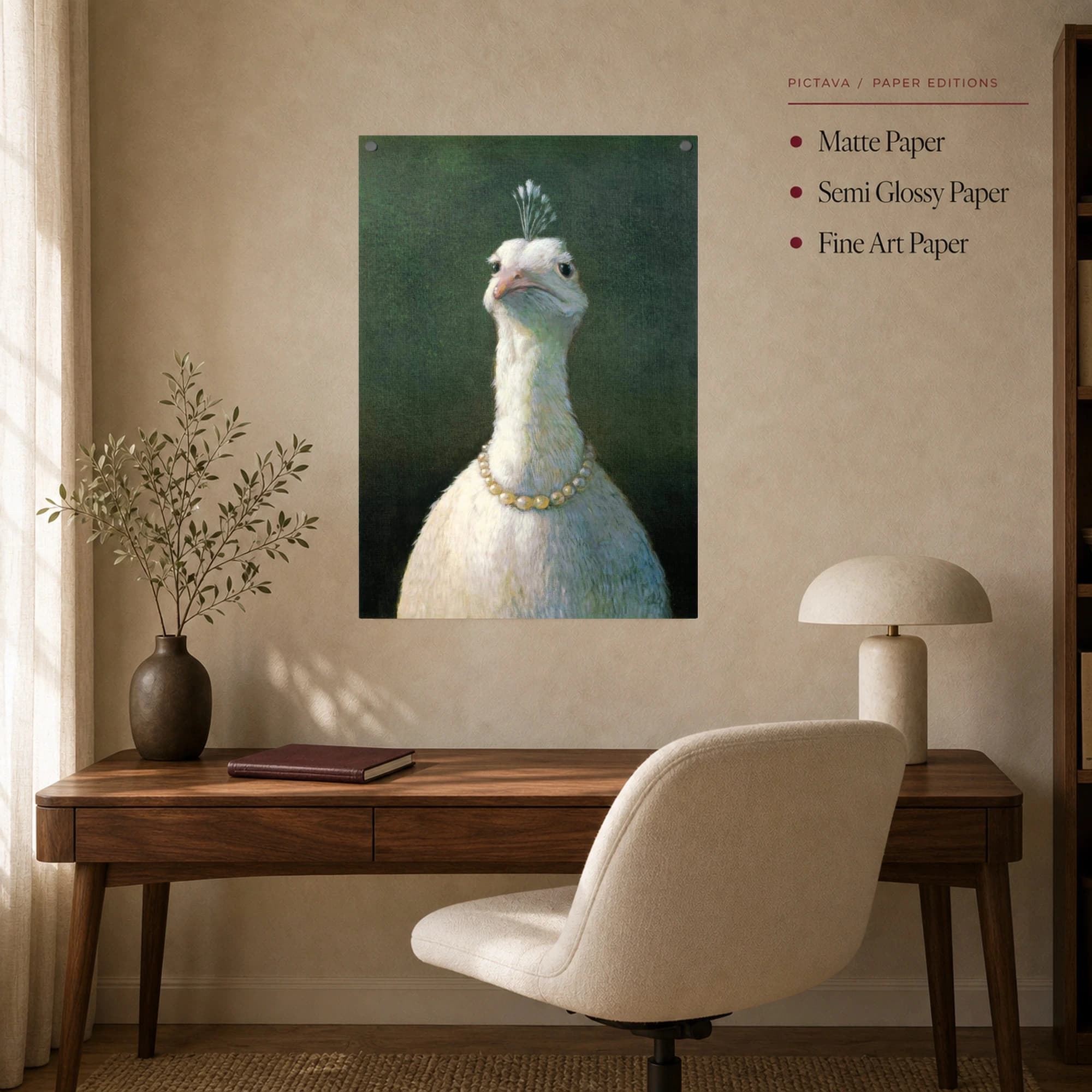 Aristocratic White Bird with Pearls Classical Portrait Canvas, view 8