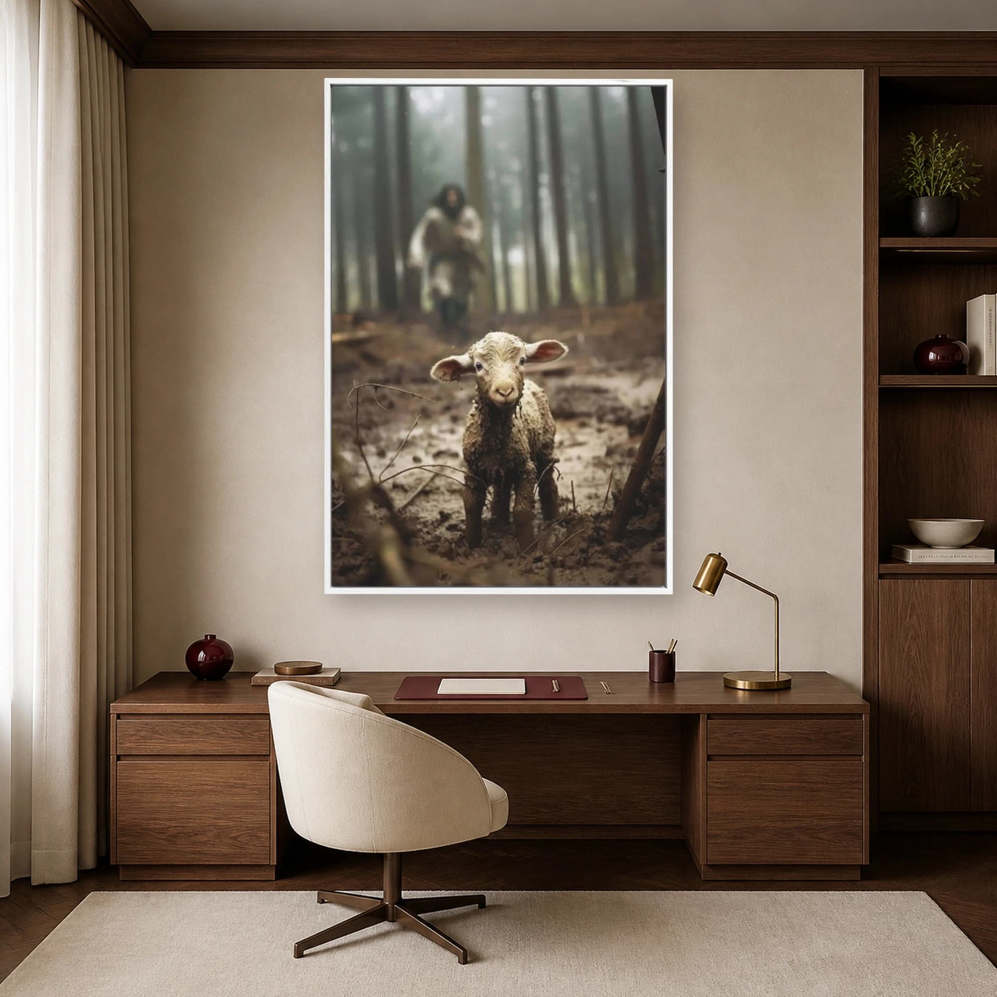 The Good Shepherd And Lost Lamb Framed Canvas Art, view 4